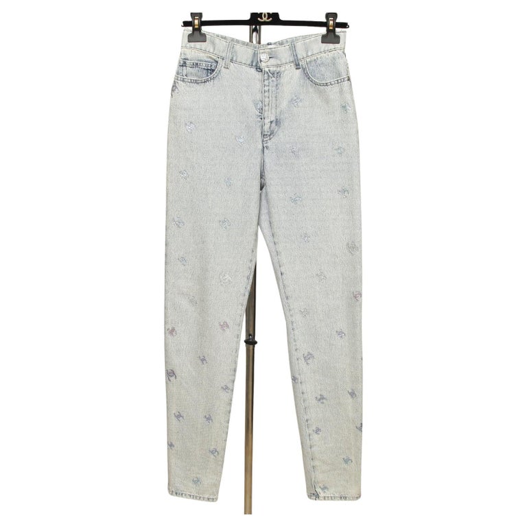 CHANEL Jeans Denim Light Blue Skinny Leg CC Silver High Rise Sz 36 2021 NWT  at 1stDibs