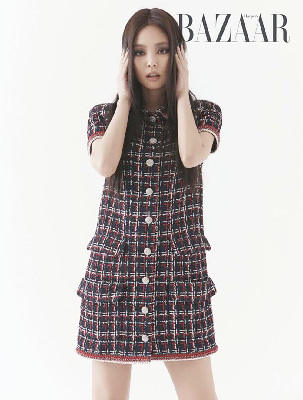 Black Chanel Jennie Kim Style Check Tweed Dress For Sale