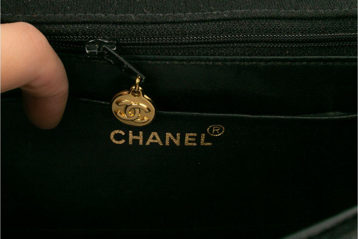 Chanel Jersey and Black Leather Bag For Sale 10