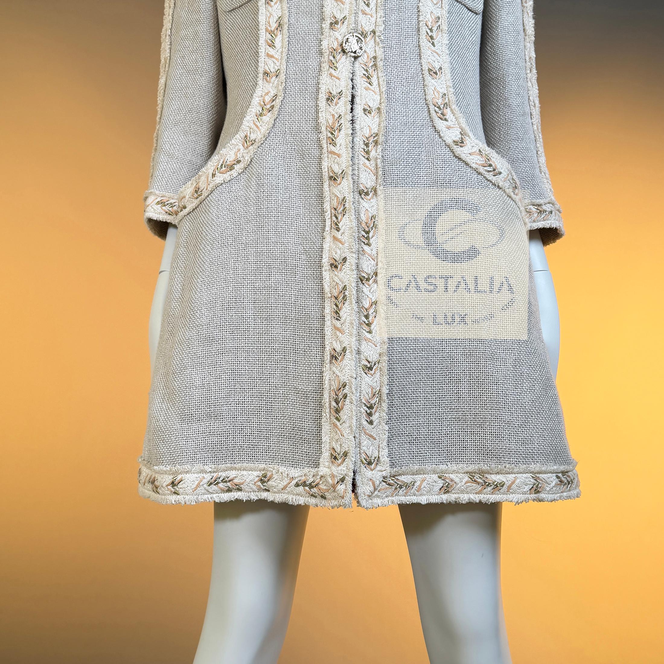 CHANEL Jewel Couture Stickerei Beige Leinenjacke 44 FR im Angebot 9