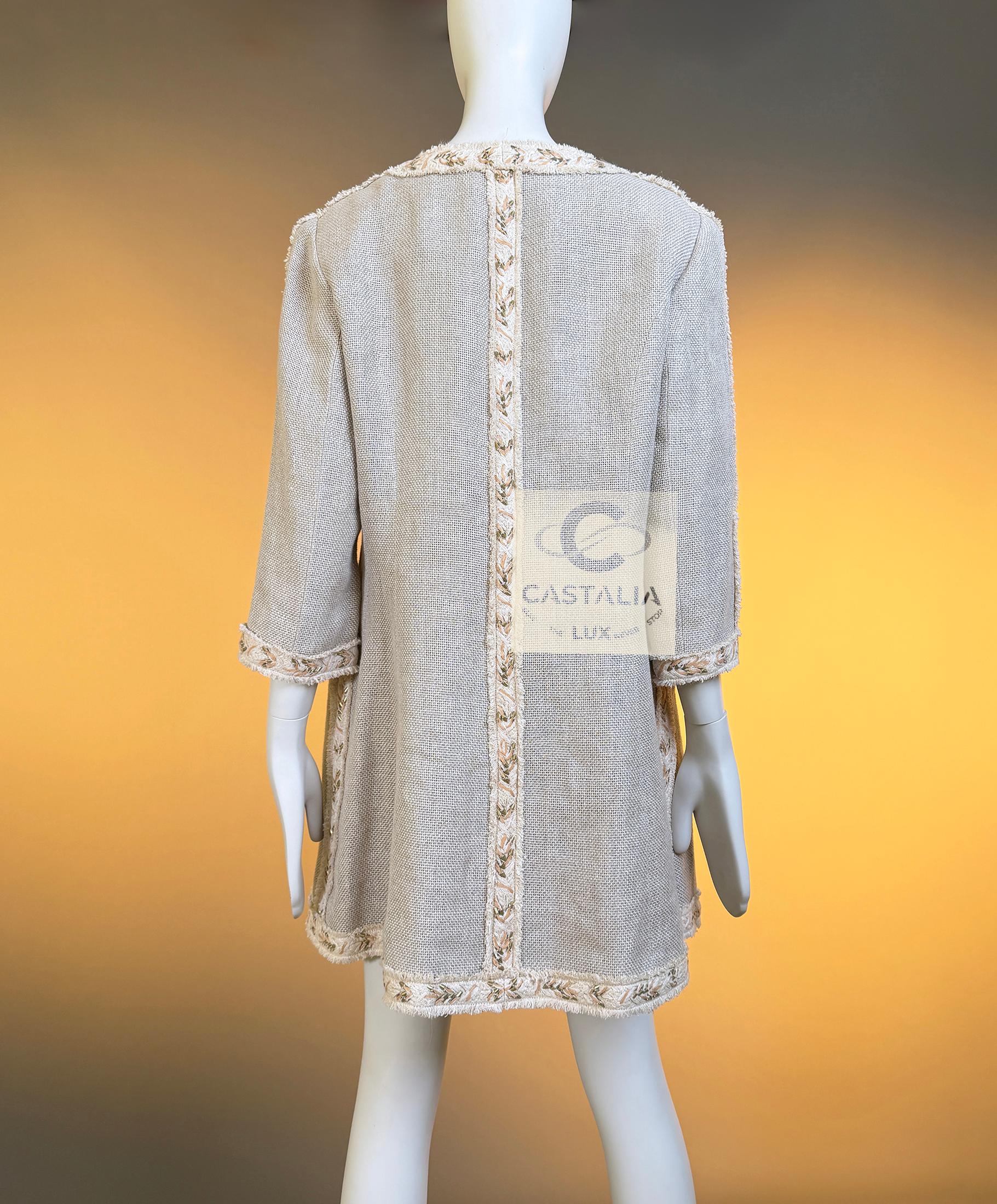 CHANEL Jewel Couture Stickerei Beige Leinenjacke 44 FR im Angebot 10