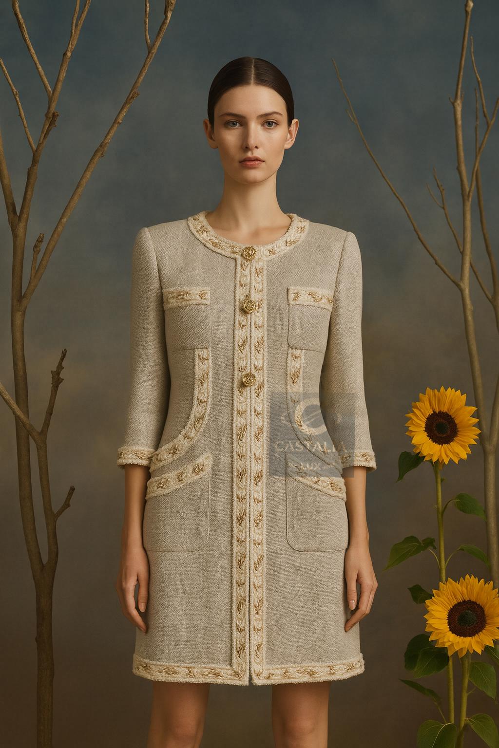 CHANEL Jewel Couture Stickerei Beige Leinenjacke 44 FR im Zustand „Neu“ im Angebot in Dubai, AE