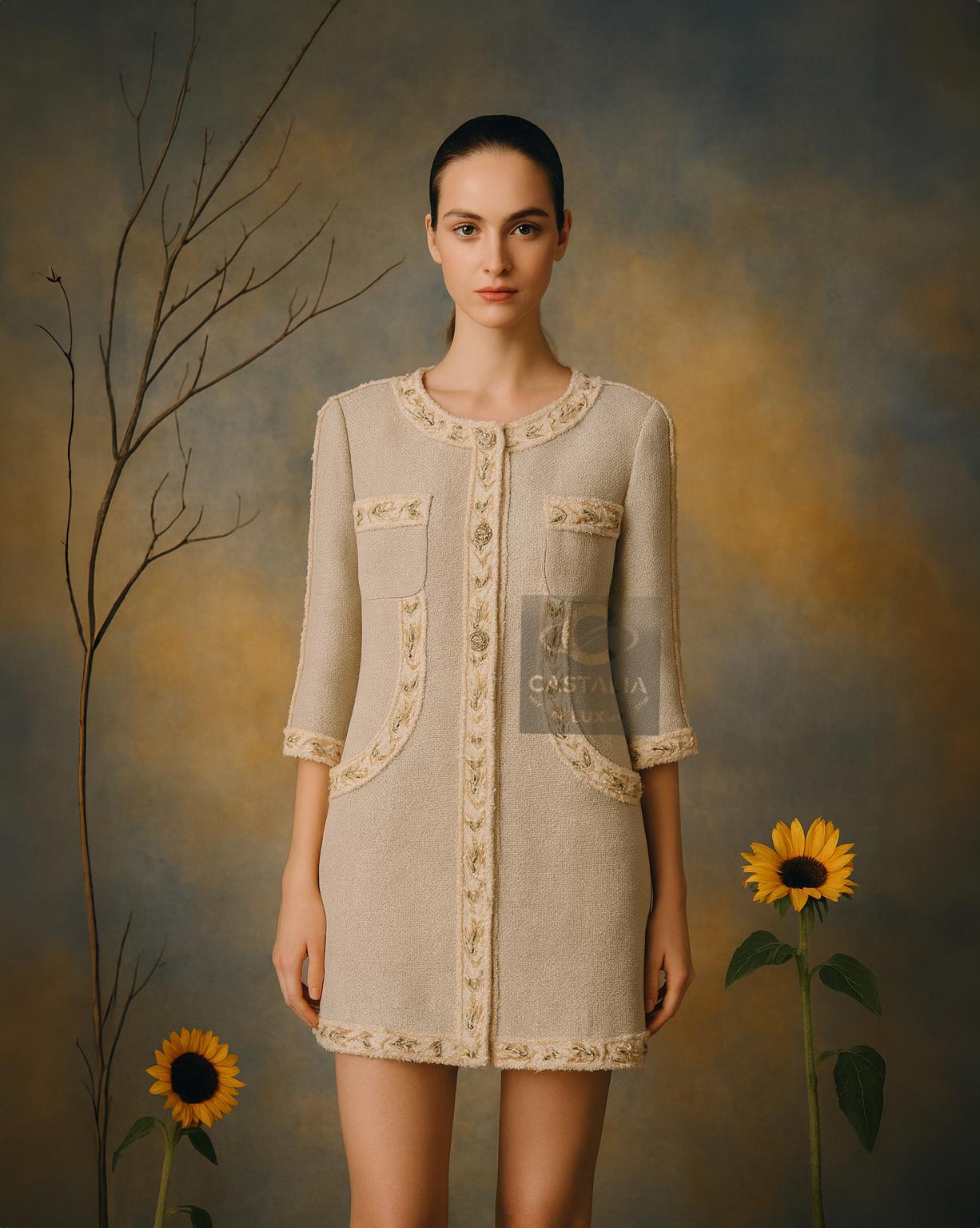 CHANEL Jewel Couture Stickerei Beige Leinenjacke 44 FR im Angebot 2