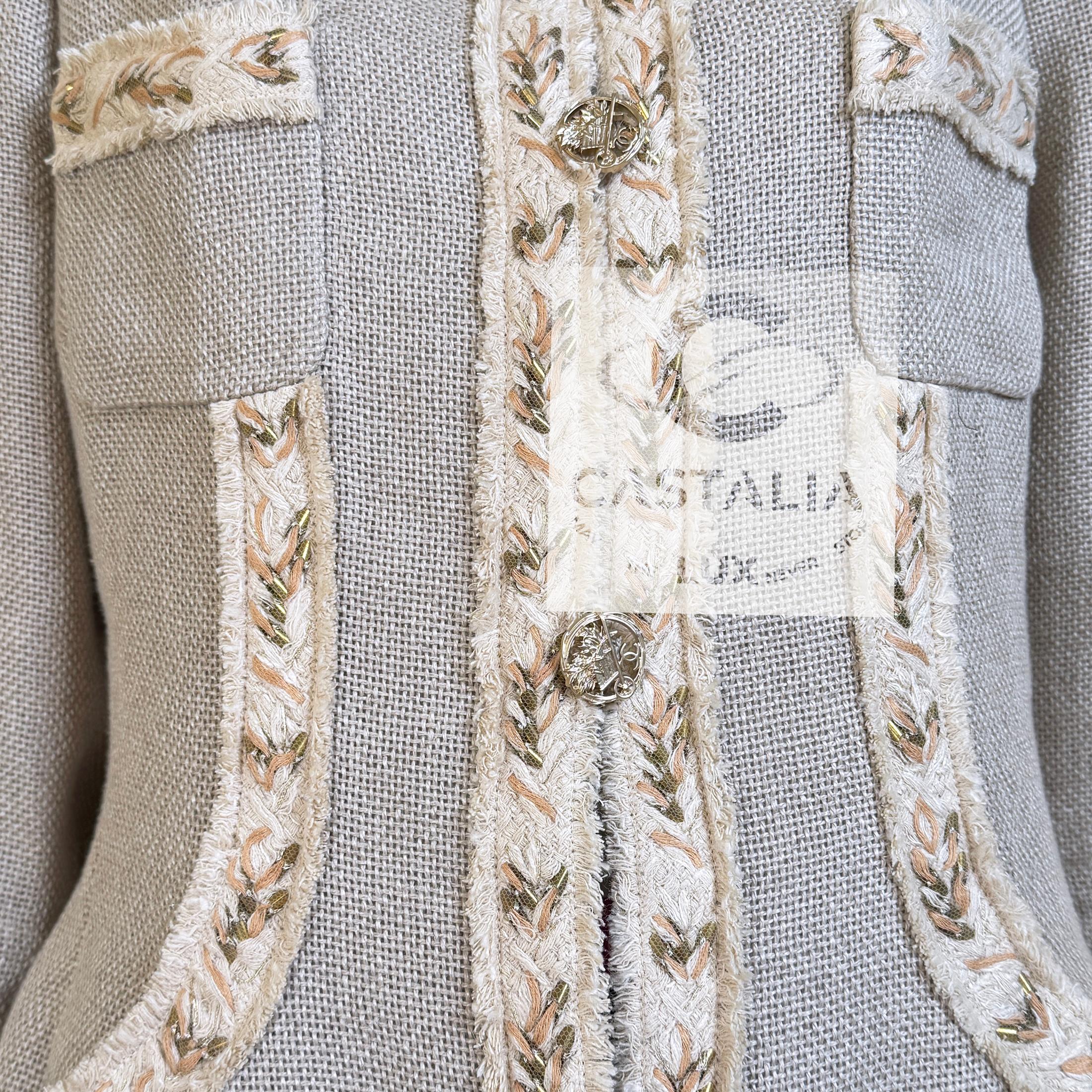 CHANEL Jewel Couture Stickerei Beige Leinenjacke 44 FR im Angebot 5