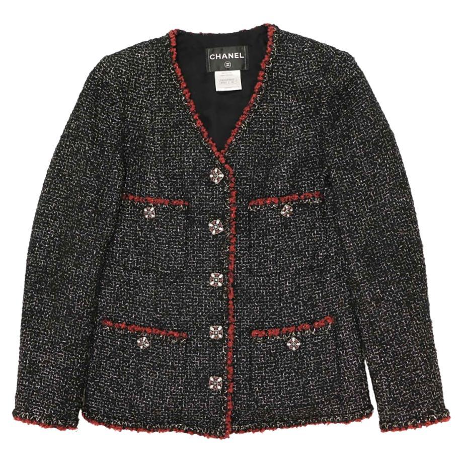 Chanel Jewel Gripoix Buttons Black Tweed Jacket