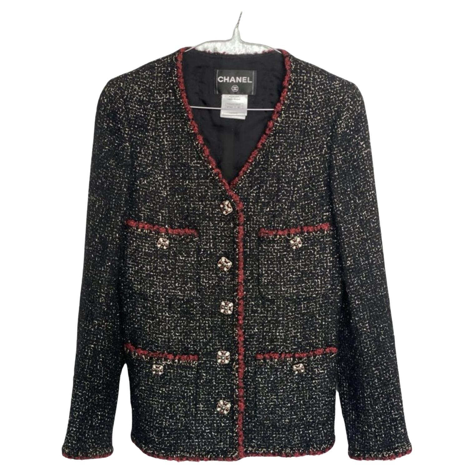 Chanel, Jewel Gripoix Buttons Tweed Jacket Dark red For Sale
