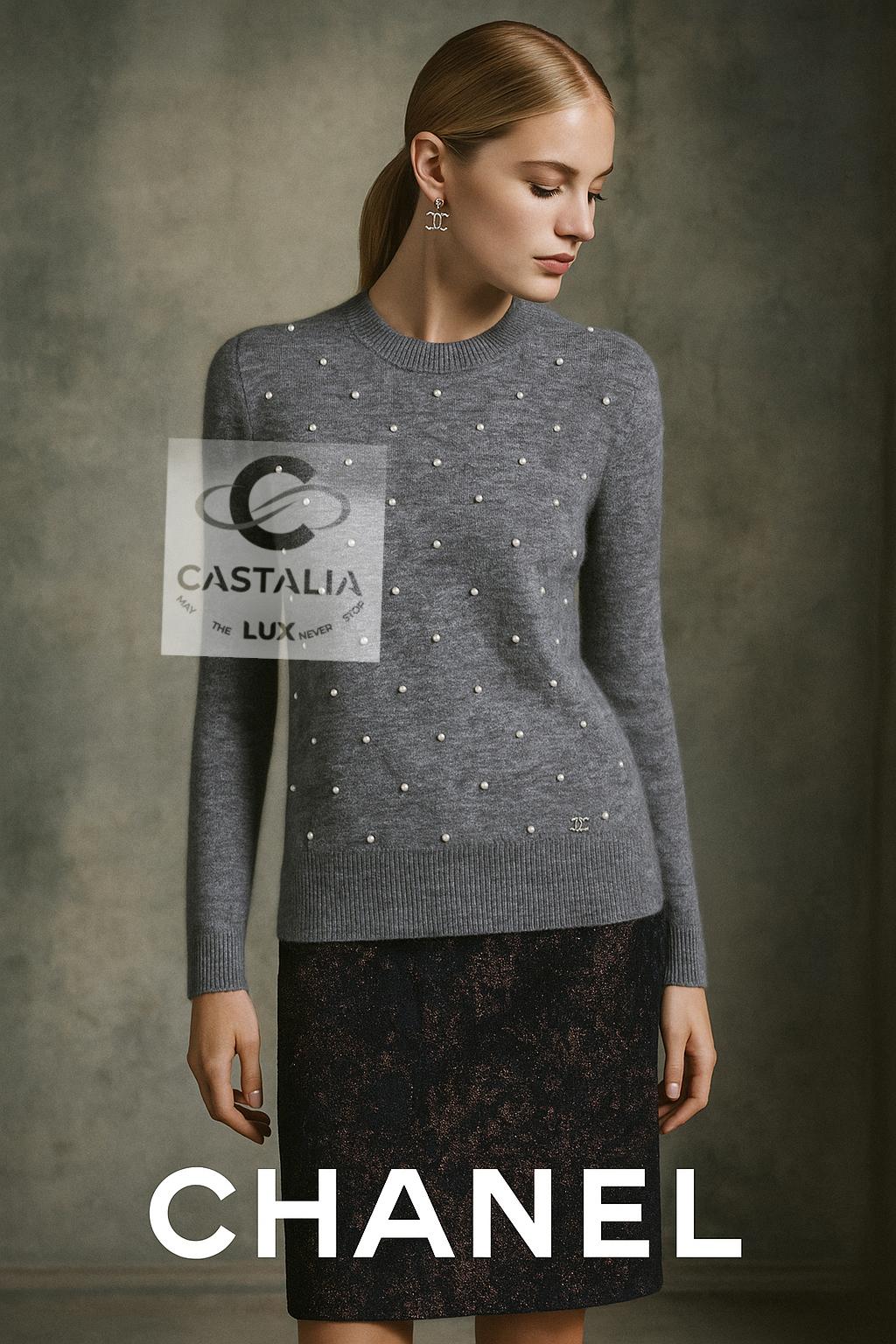 Chanel Grauer Alpaka-Pullover mit Jewel-Perlen-Verzierung
~ Pariser Raffinesse trifft auf Winterzartheit

~ Ideal für Ausflüge in die Berge oder in die Stadt, verkörpert es gleichermaßen Sanftheit und Raffinesse

// Größenmarkierung 34 FR / Zustand: