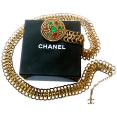 Retro Chanel Jeweled Poured Glass Gilt Metal Belt, circa 1980s