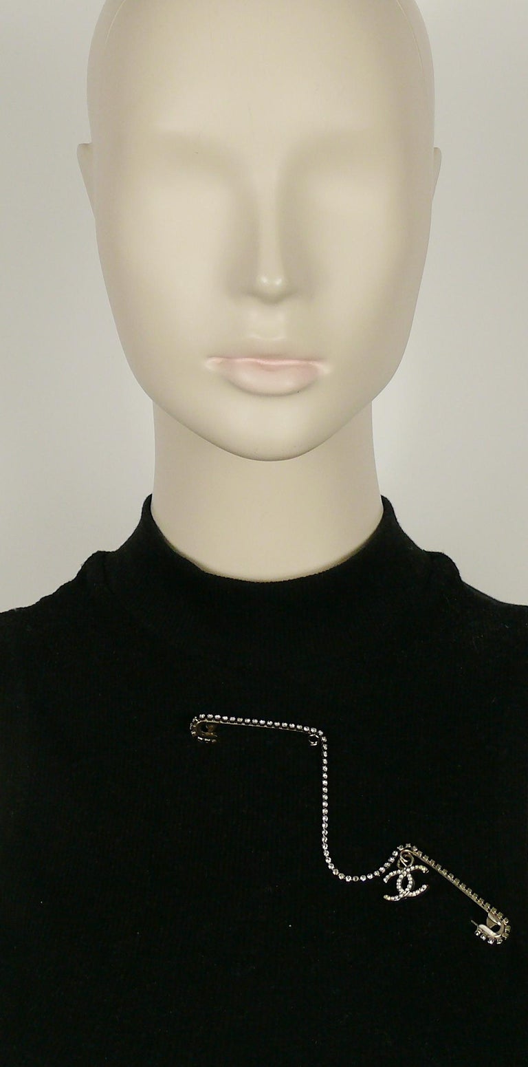 Chanel Jewelled Double Safety Pin CC Brooch