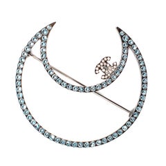 Chanel Jewelled Ruthenium Crescent Moon Brooch