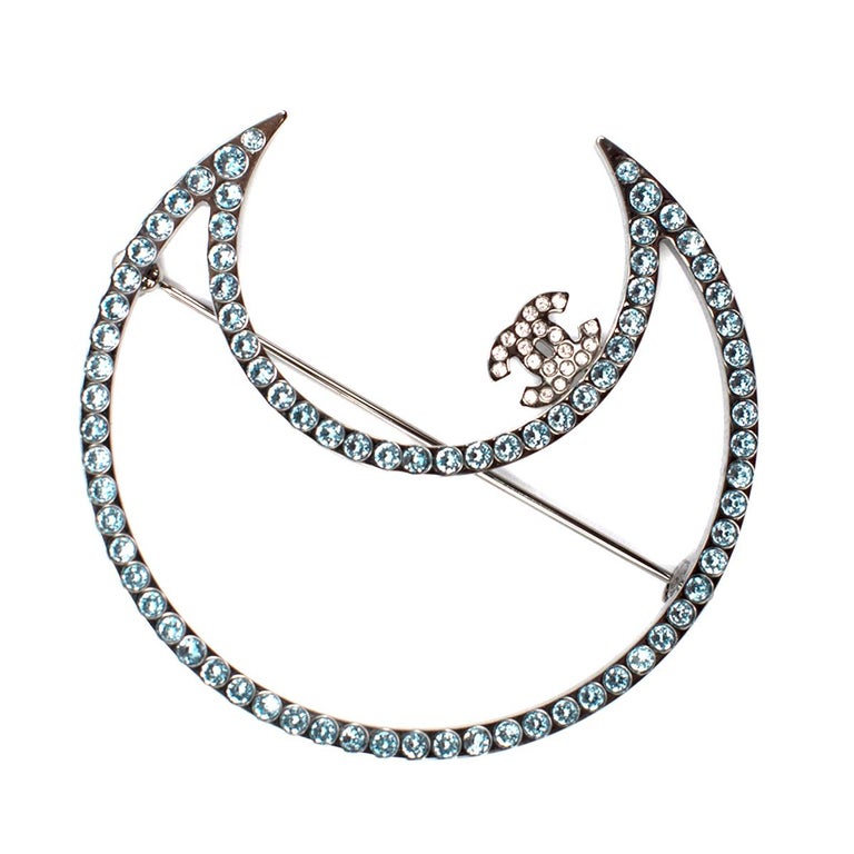 Chanel Jewelled Ruthenium Crescent Moon Brooch at 1stDibs | chanel moon  brooch