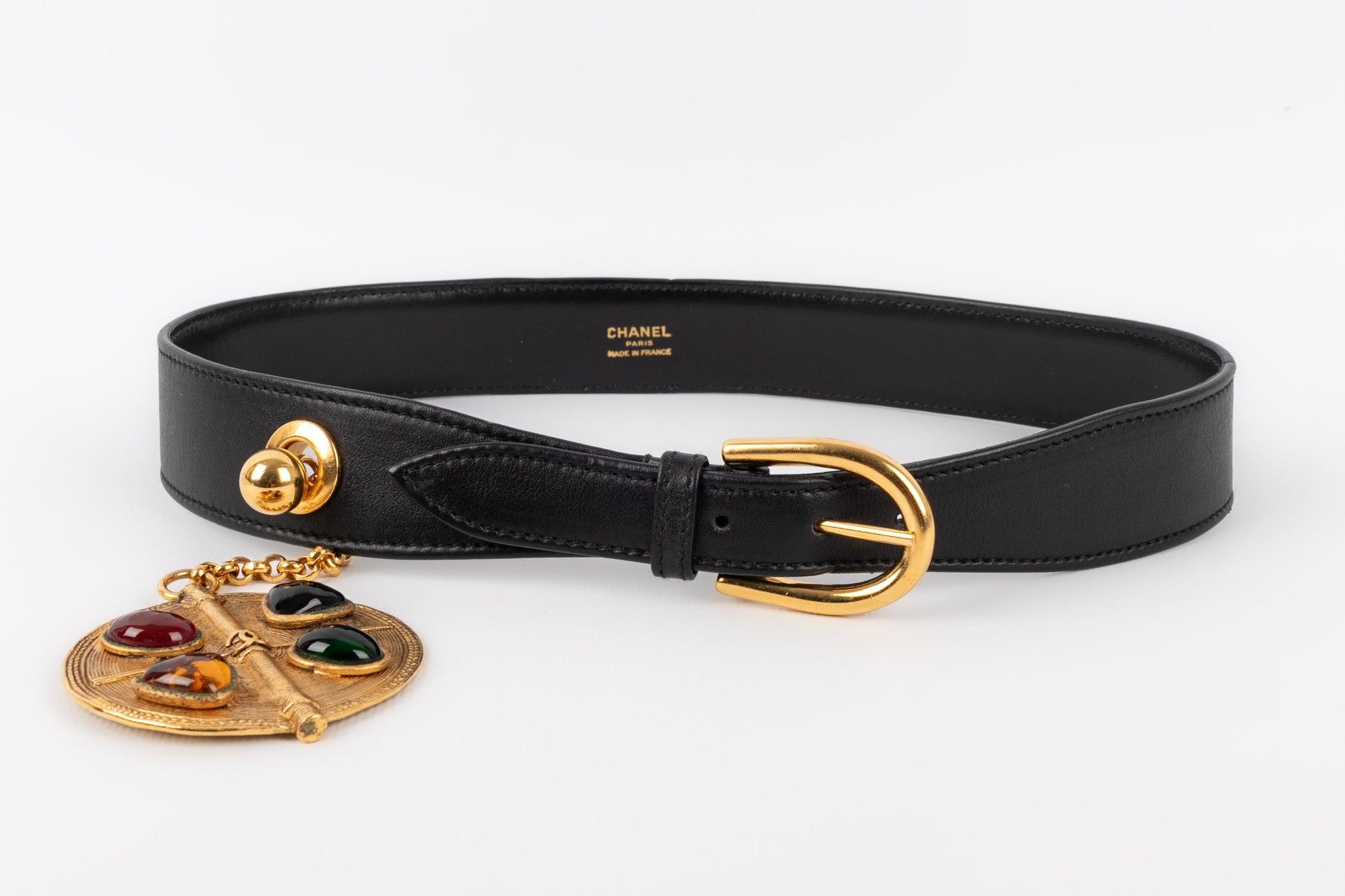 Women's Chanel Jewelry Leather Belt with Golden Metal Buckle For Sale