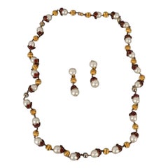 Vintage Chanel Jewelry Set of Necklace and Earrings from Gripoix, 1950s
