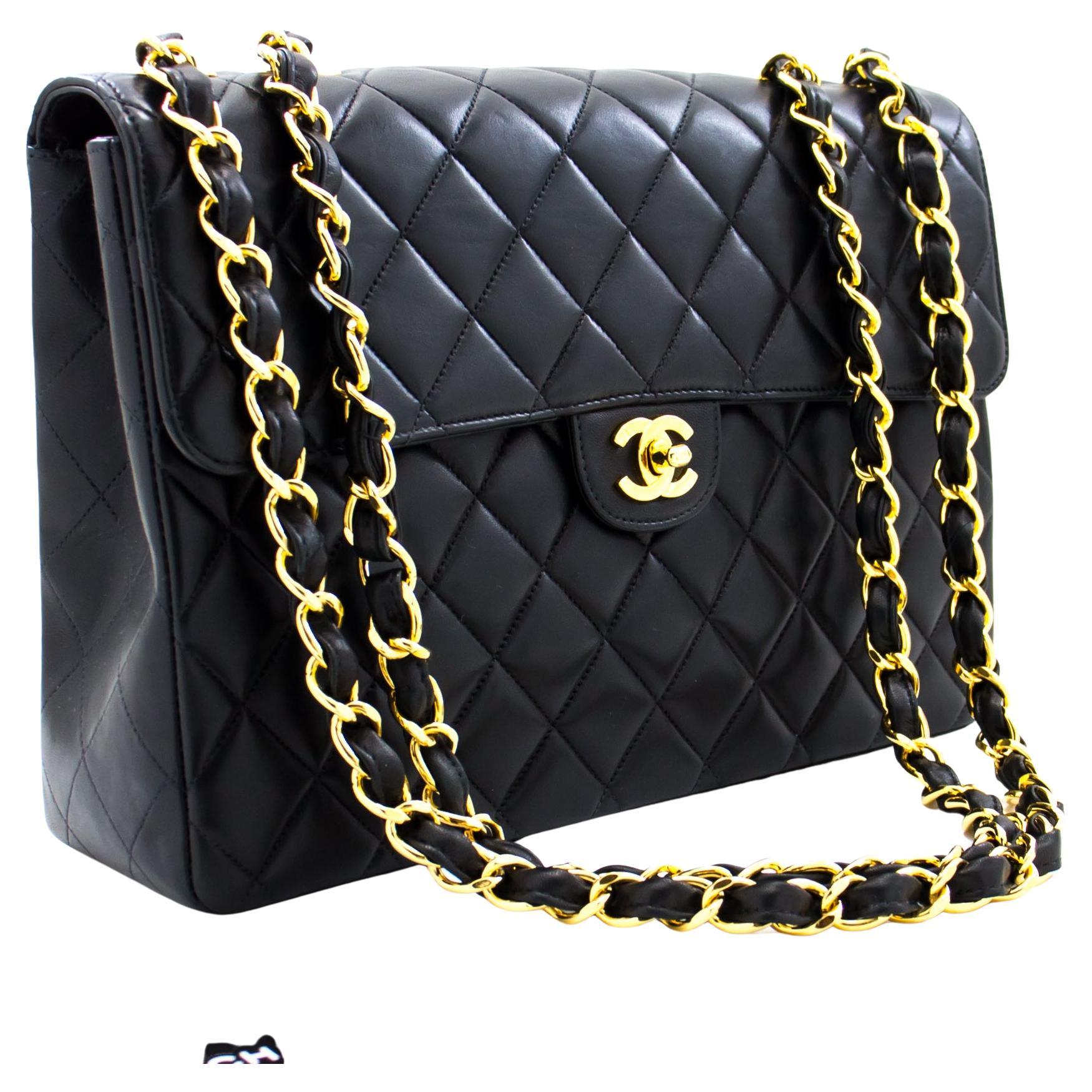 CHANEL Jumbo 11" Large Chain Shoulder Bag Flap Lambskin Black