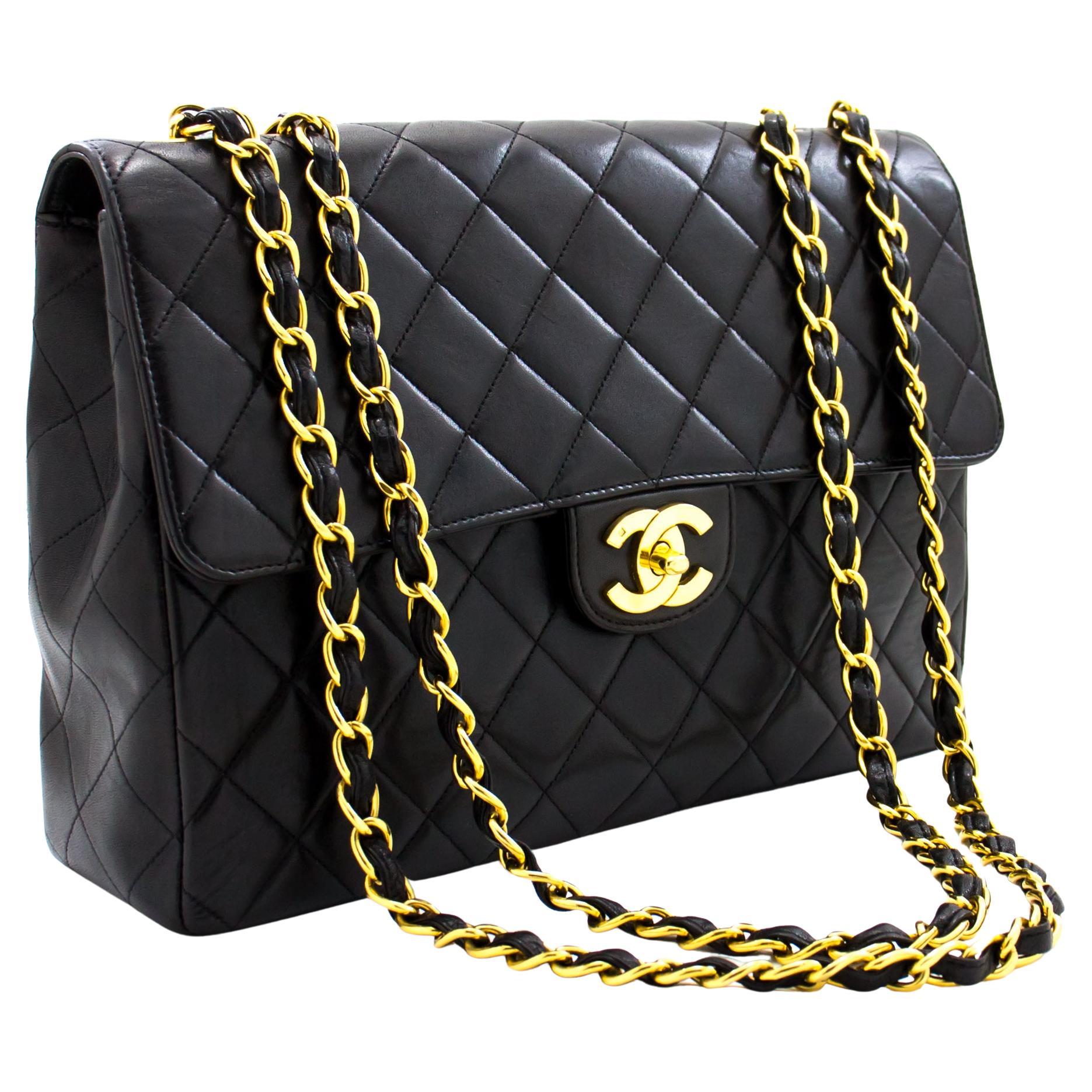 Chanel Jumbo 11 Large Chain Shoulder Bag Flap Lambskin Black Gold