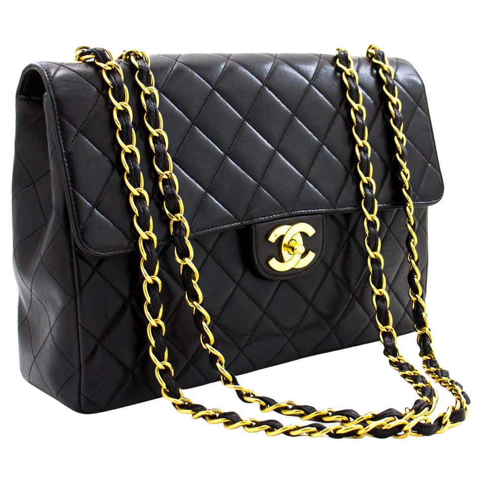 CHANEL Jumbo 11 Large Chain Shoulder Bag Flap Lambskin Black Gold For chanel-jumbo-11-large-chain-shoulder-bag-flap-lambskin-black-gold-for