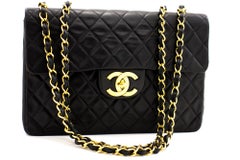 CHANEL Jumbo 13" Maxi 2.55 Chain Flap Shoulder Bag Lambskin Black