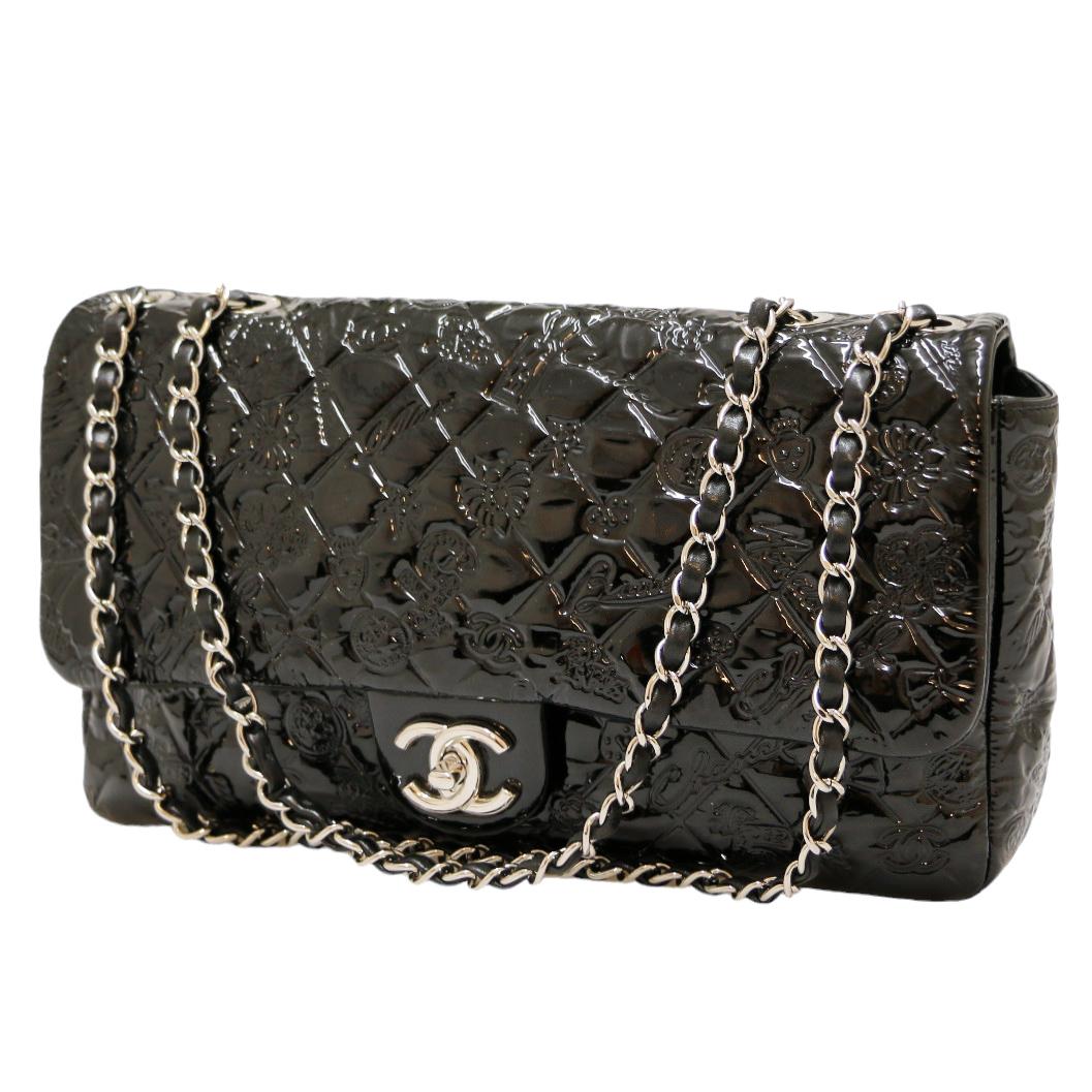 De las mujeres CHANEL Bolso Jumbo Charol Repujado Negro