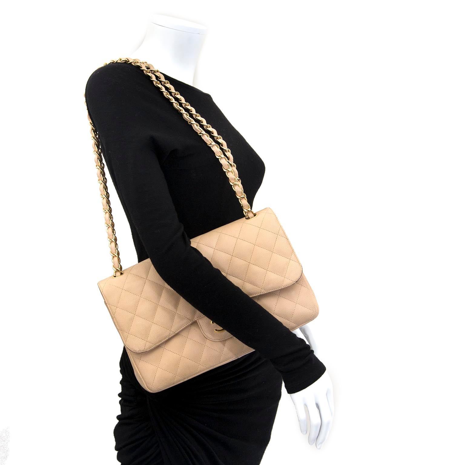 Chanel Jumbo Beige Double Classic Flap Bag Caviar GHW 2