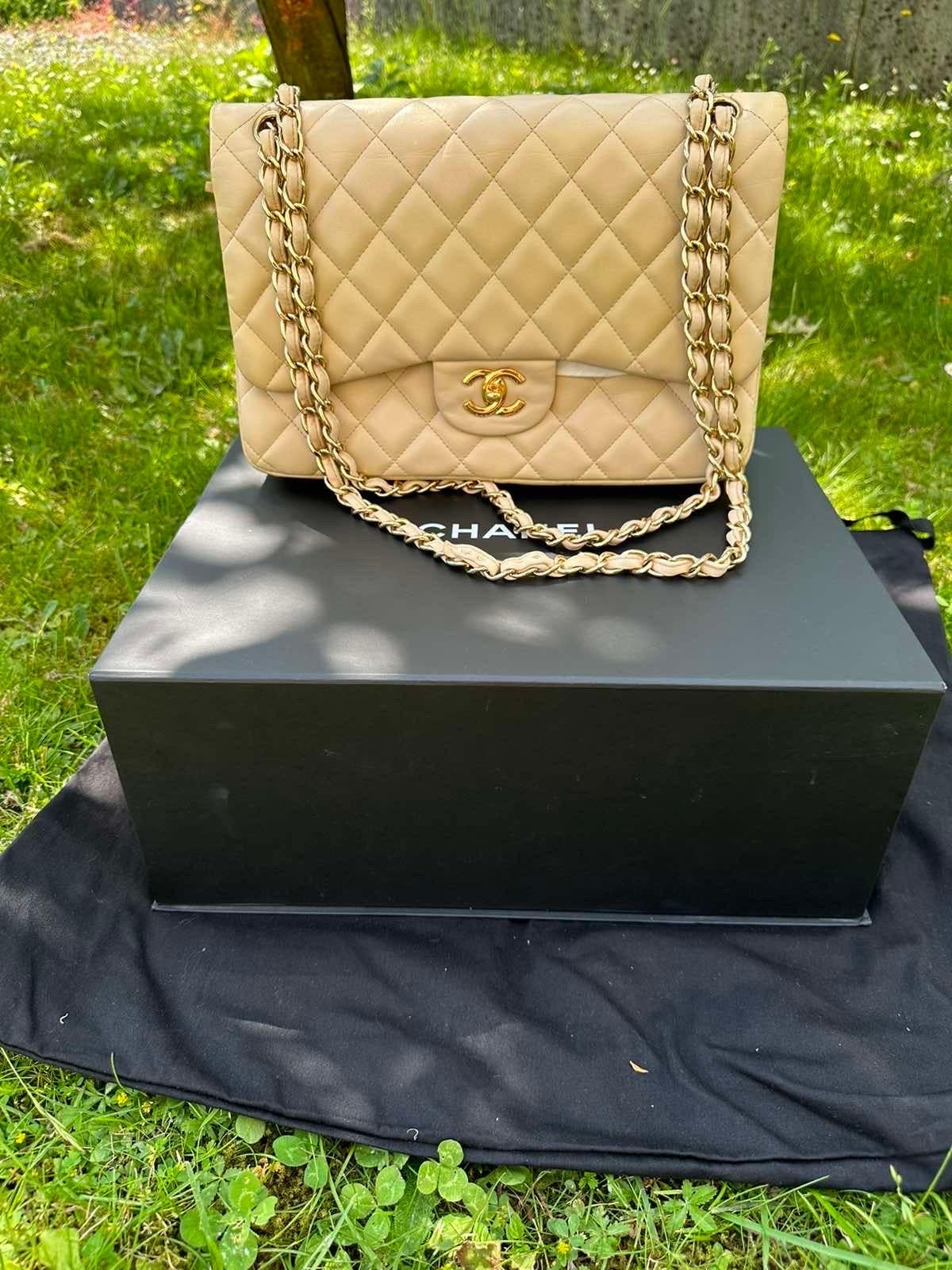 CHANEL Jumbo Beige Leather Maxi Bag 2