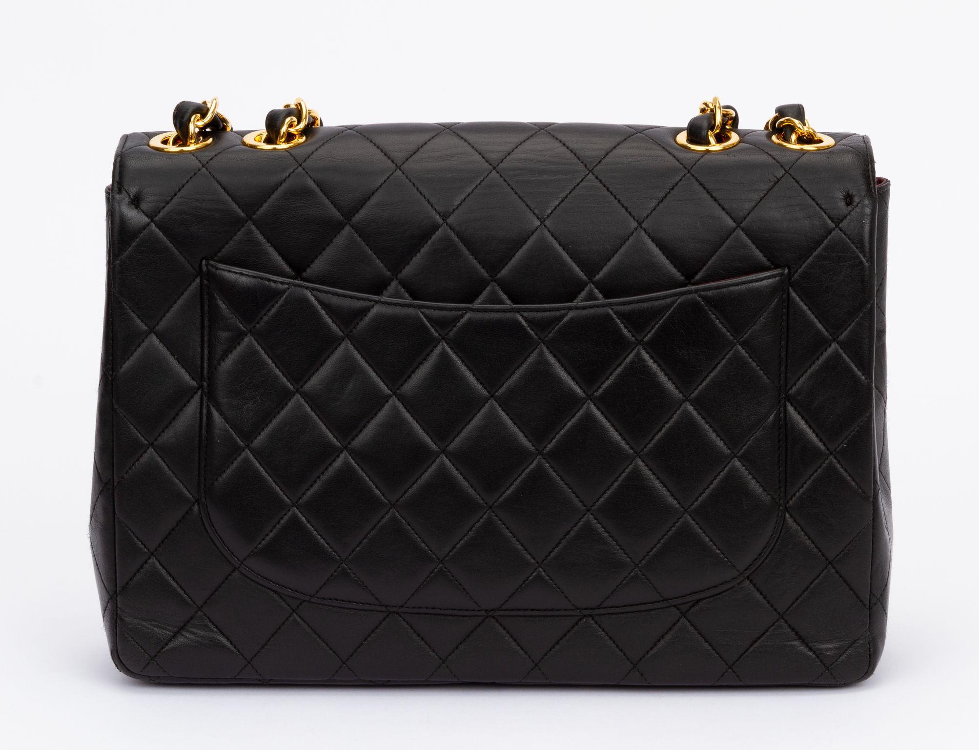 Chanel Jumbo Black 24kt Logo Flap Bag In Excellent Condition For Sale In West Hollywood, CA