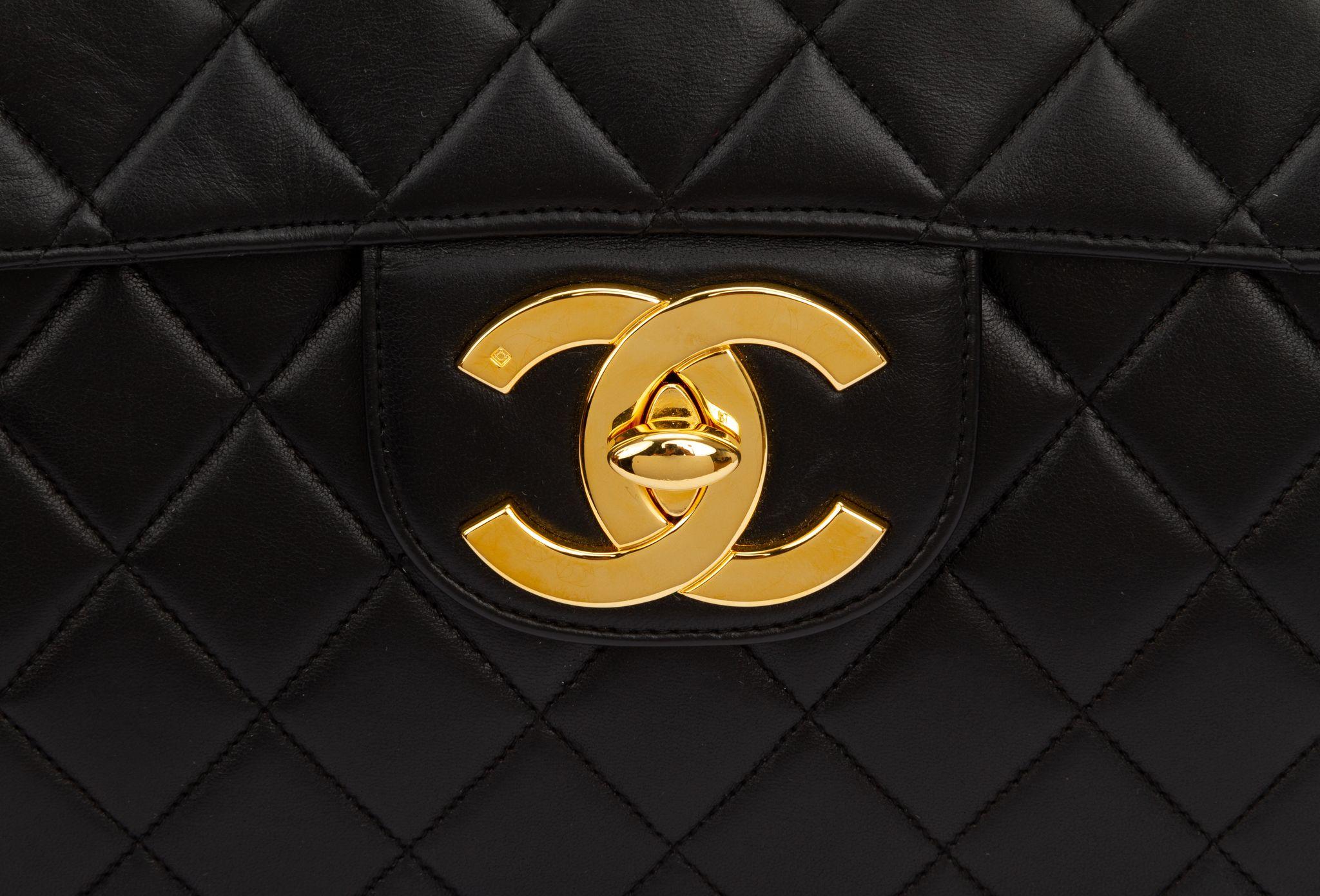 Chanel Jumbo Black 24kt Logo Flap Bag For Sale 1