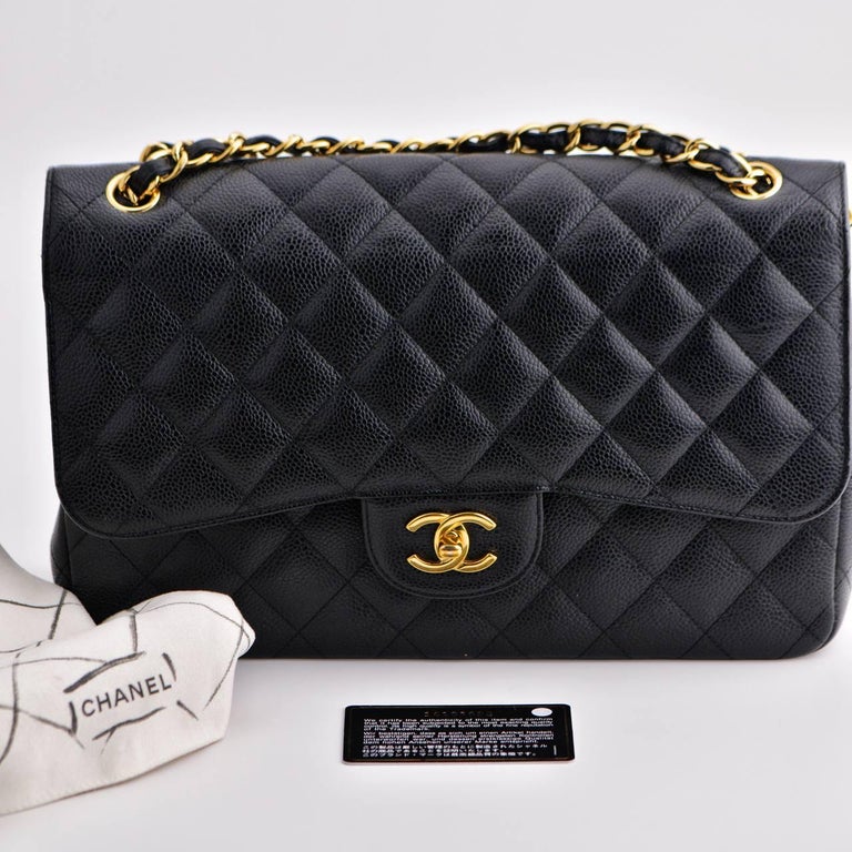 CHANEL Jumbo Black Calfskin Caviar Double Flap Bag with GHW For Sale at  1stDibs