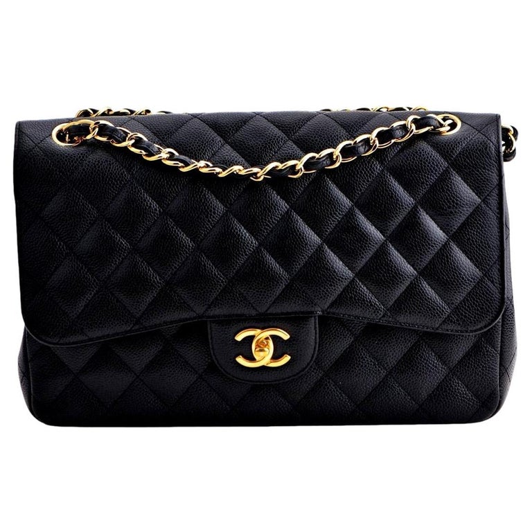 CHANEL Jumbo Schwarze Tasche aus Kalbsleder in Kaviar mit