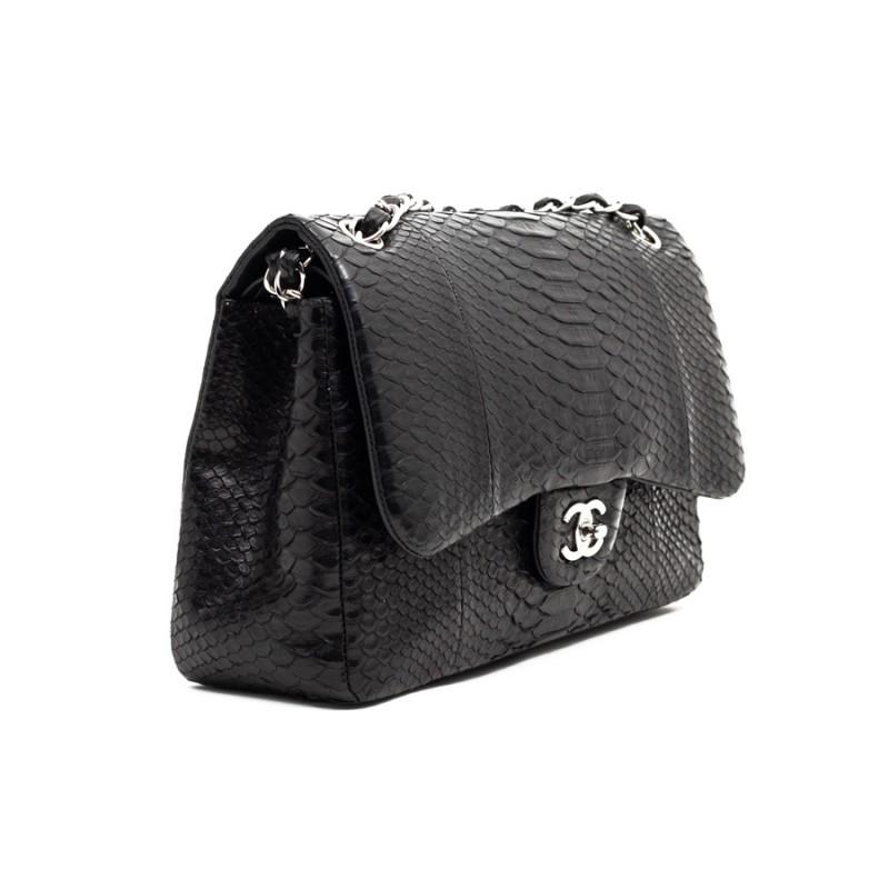 CHANEL Jumbo Black Python Timeless Bag 2