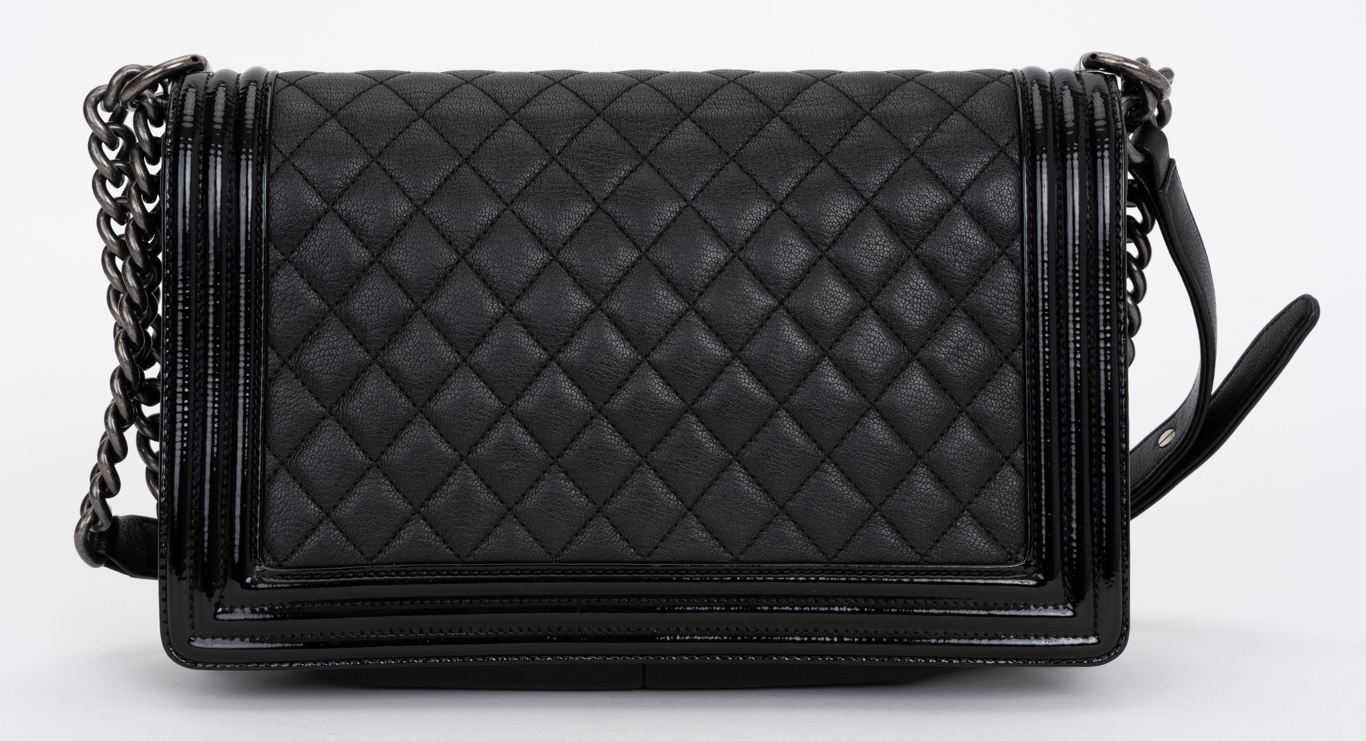 Women's Chanel Jumbo Black Quilted Boy Bag Mixed Leathers