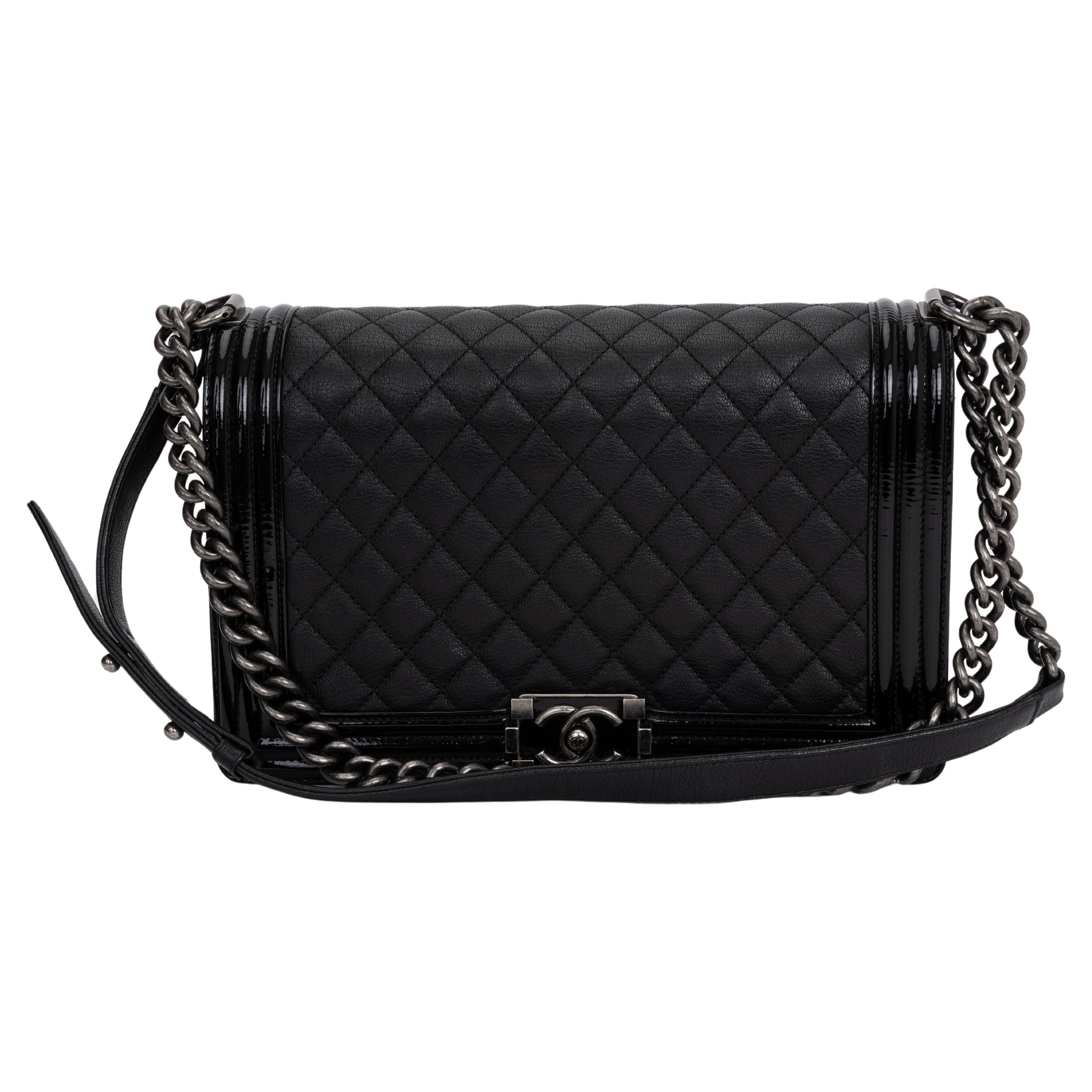 Chanel Jumbo Black Quilted Boy Bag Mixed Leathers