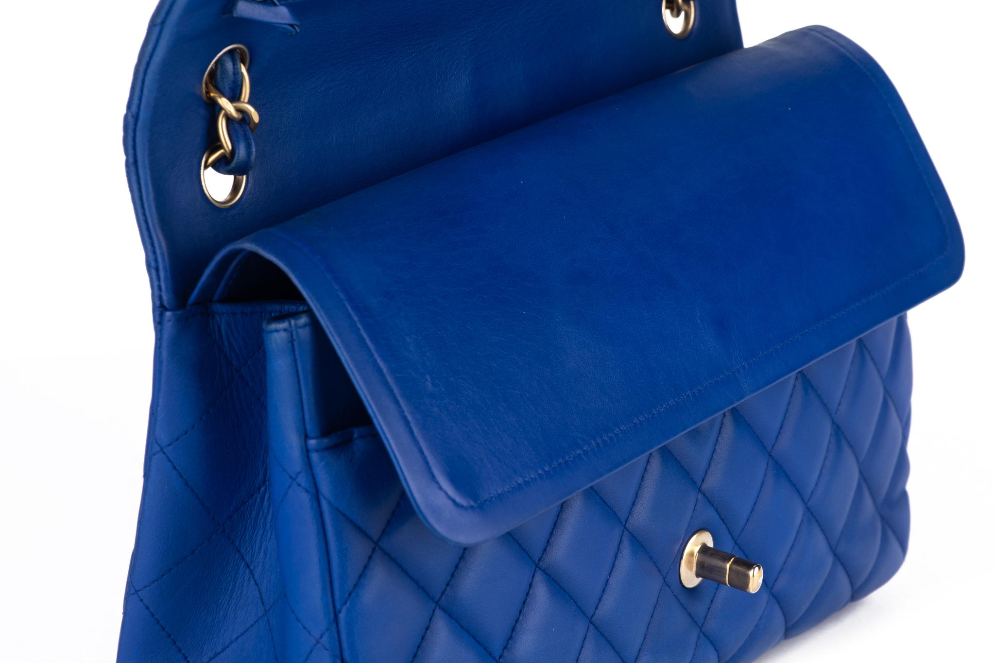Chanel Jumbo Blue Quilted Double Flap For Sale 6