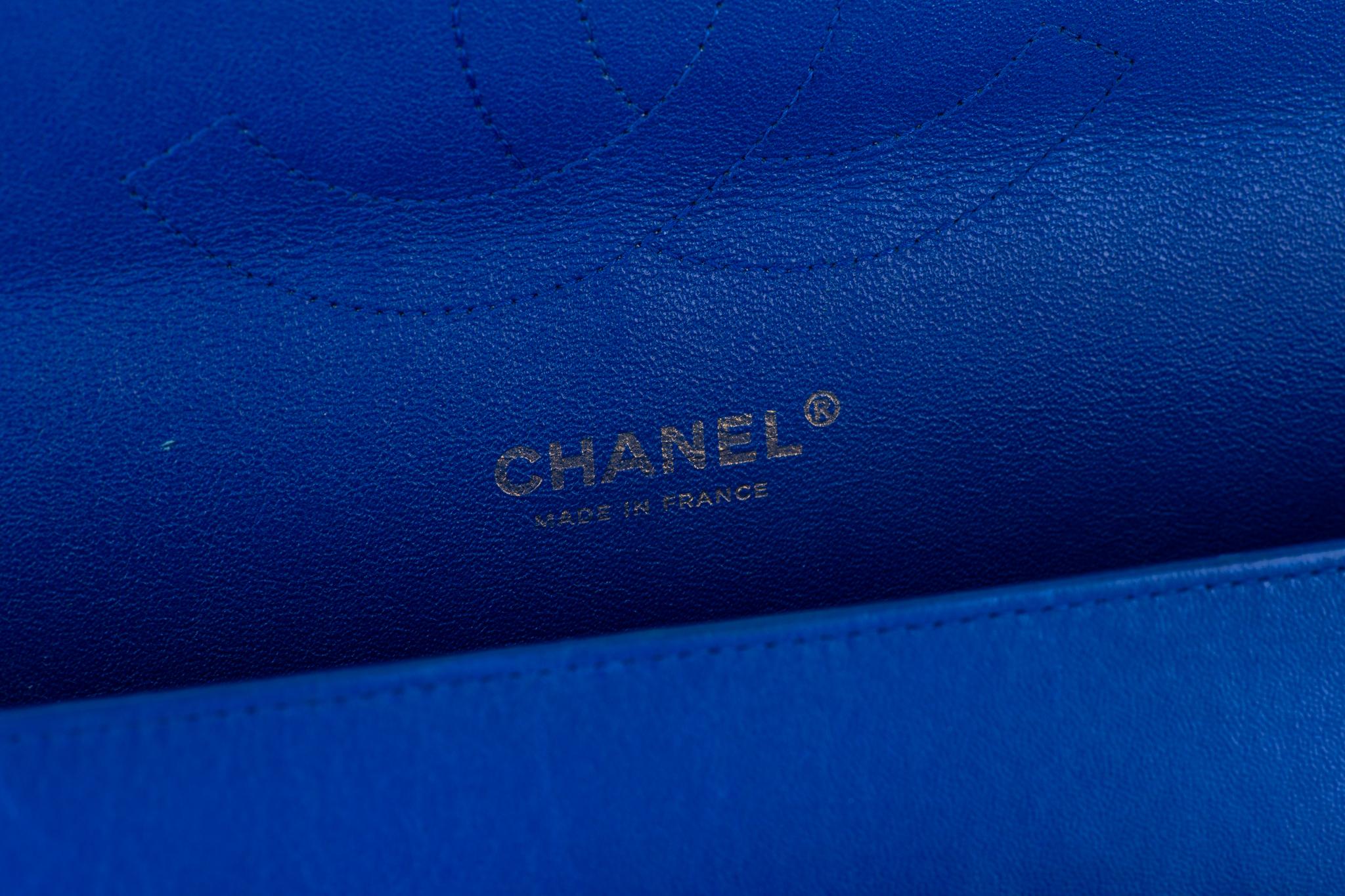 Chanel Jumbo Blue Quilted Double Flap For Sale 7