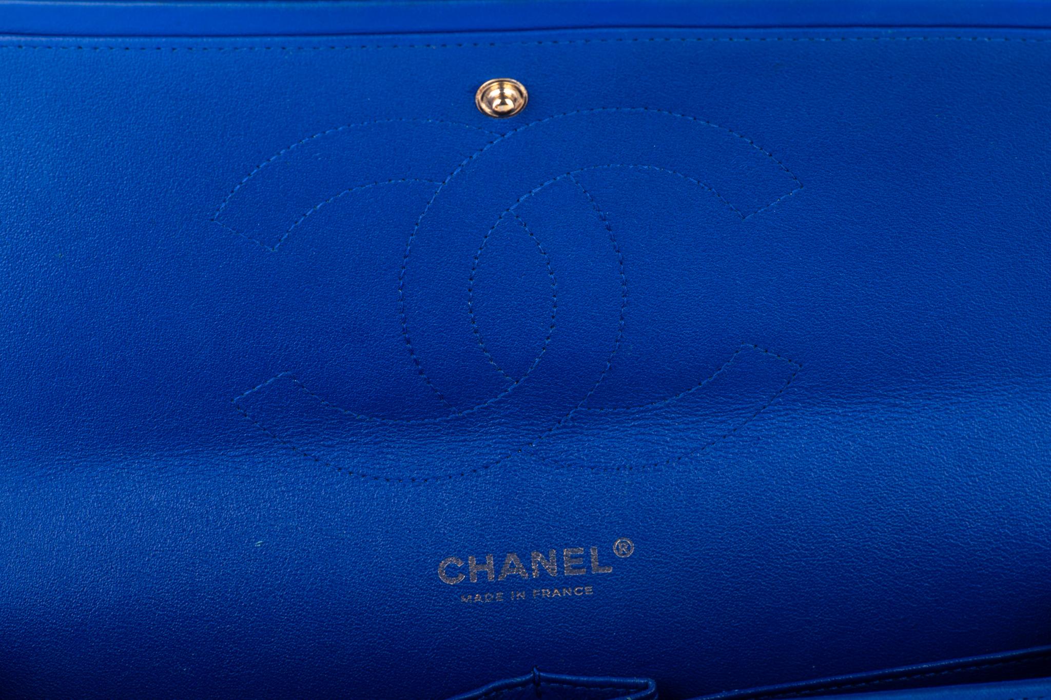 Chanel Jumbo Blue Quilted Double Flap For Sale 8