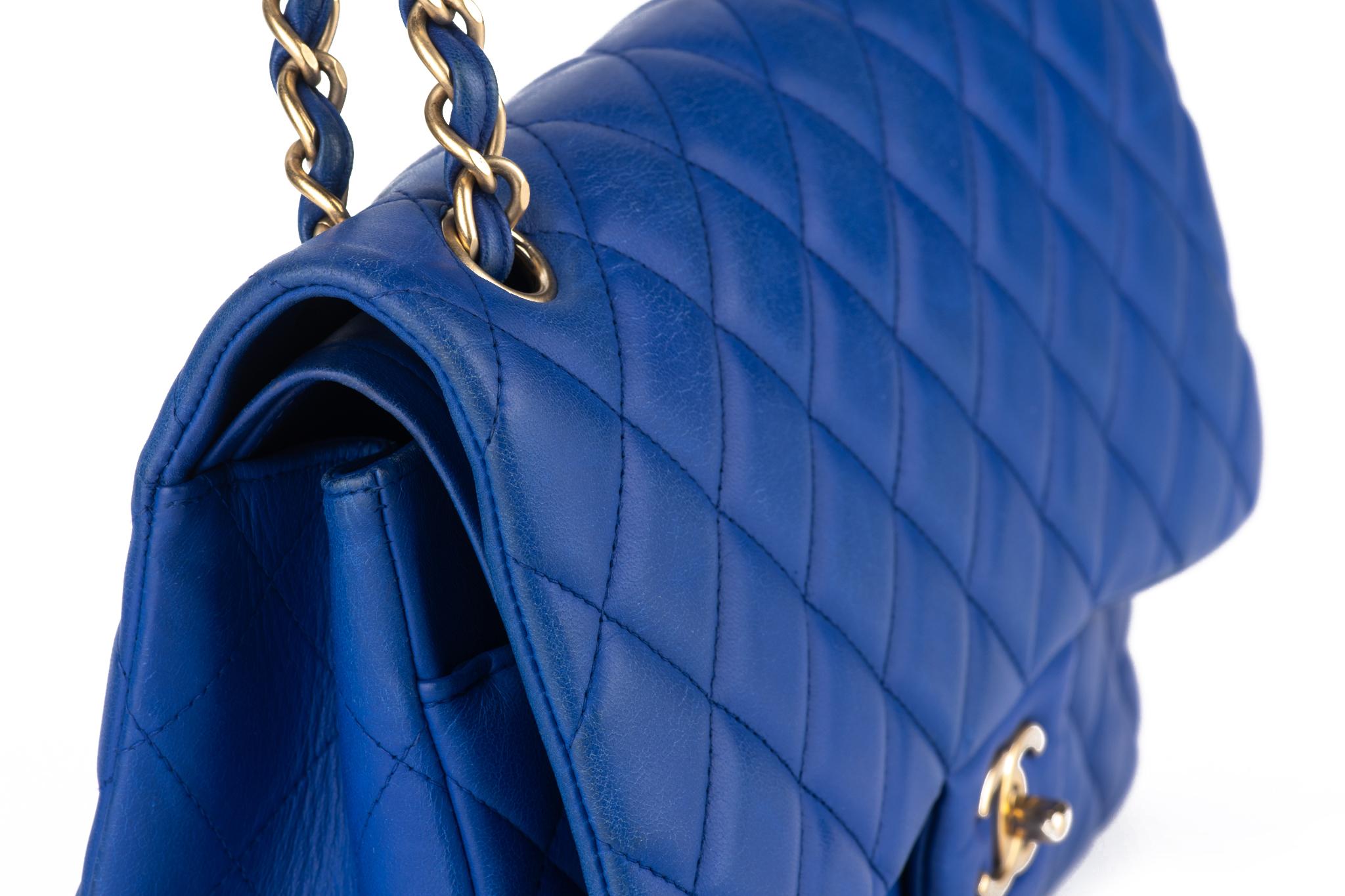Chanel Jumbo Blue Quilted Double Flap For Sale 5