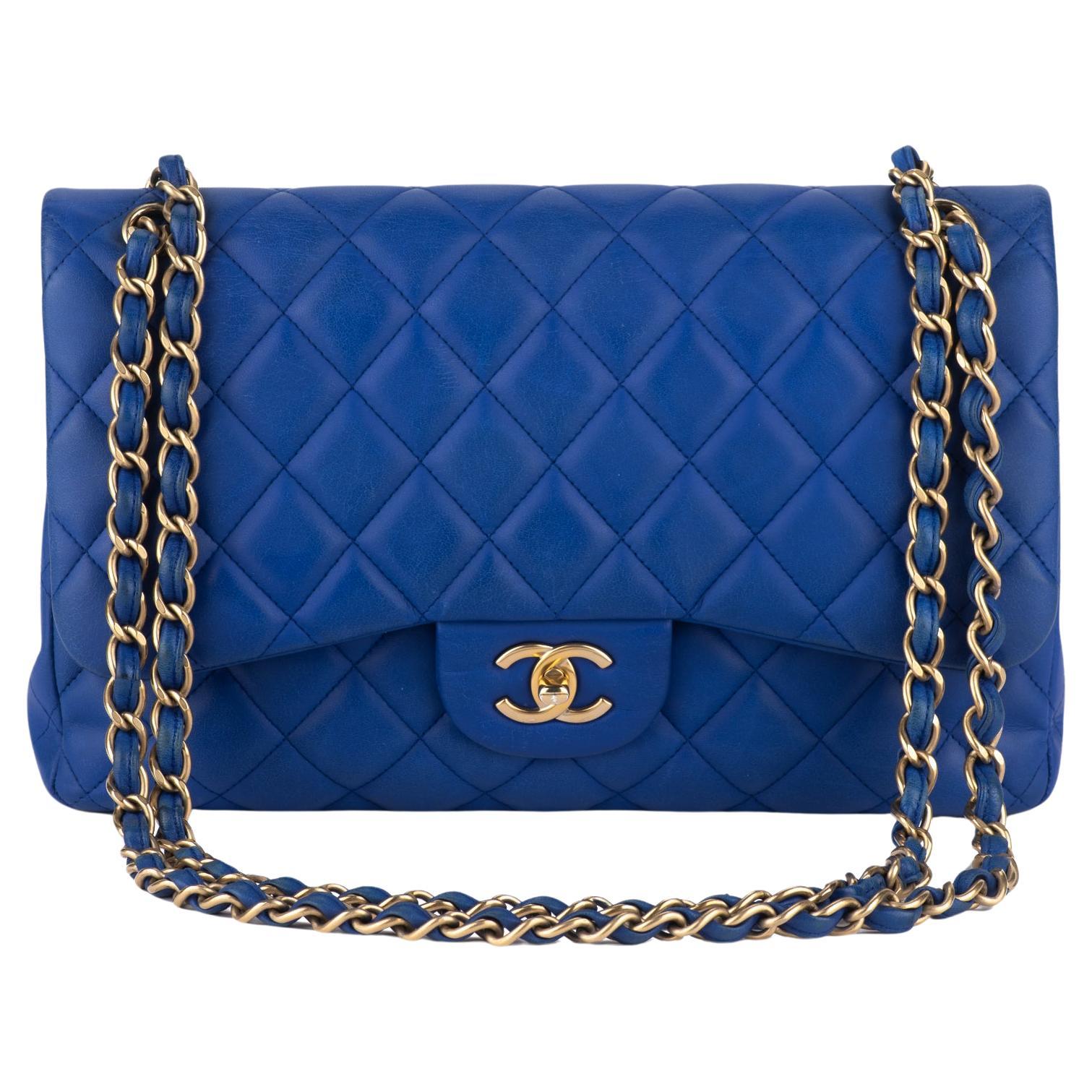 Chanel Jumbo Blue Quilted Double Flap For Sale
