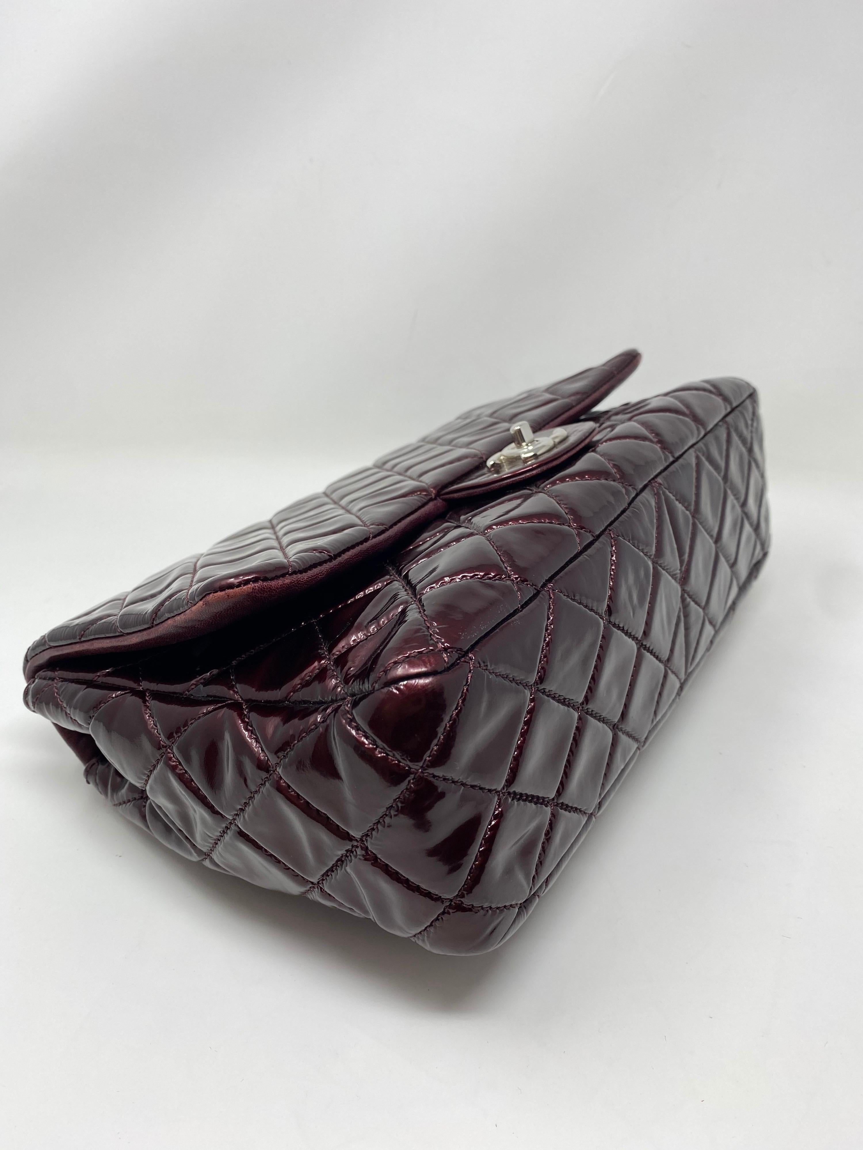 patent burgundy bag