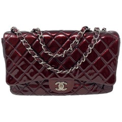 Chanel Jumbo Burgundy Patent Leather Bag 