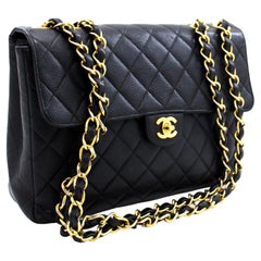 CHANEL Jumbo Caviar 11" Large Chain Shoulder Bag Flap Black Quilt