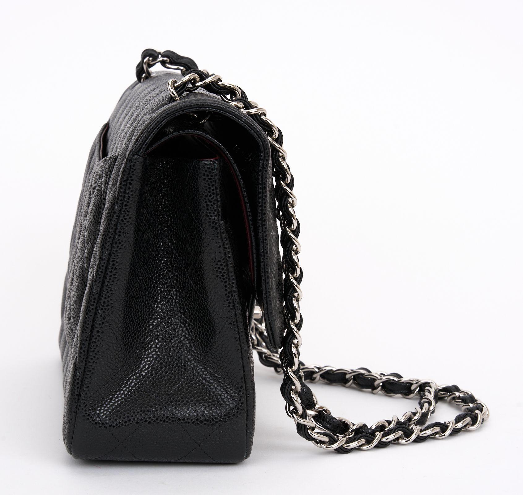 Black Chanel Jumbo Caviar Double Flap Bag For Sale
