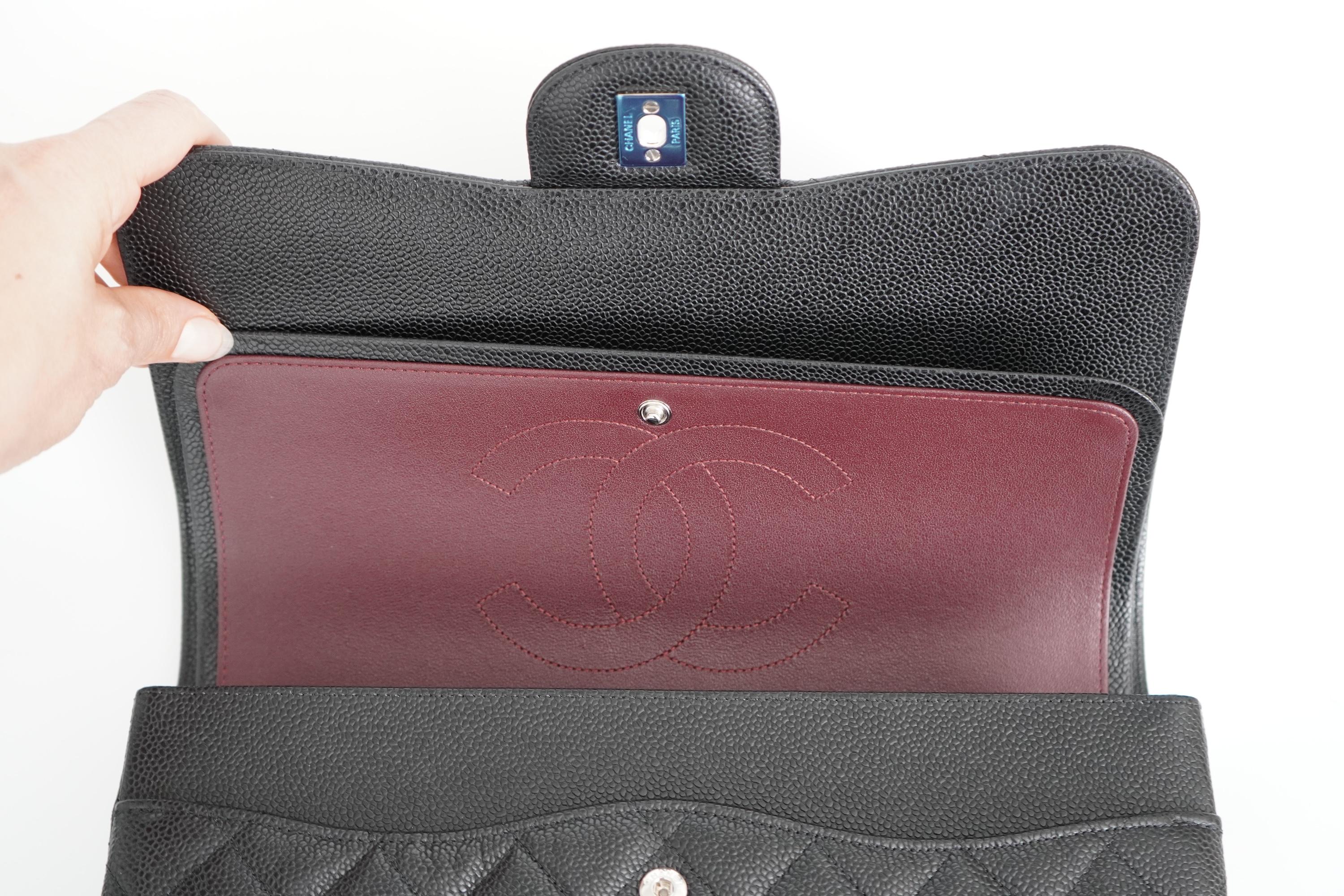 Chanel Jumbo Caviar Leather Black Classic Flap Bag For Sale 6