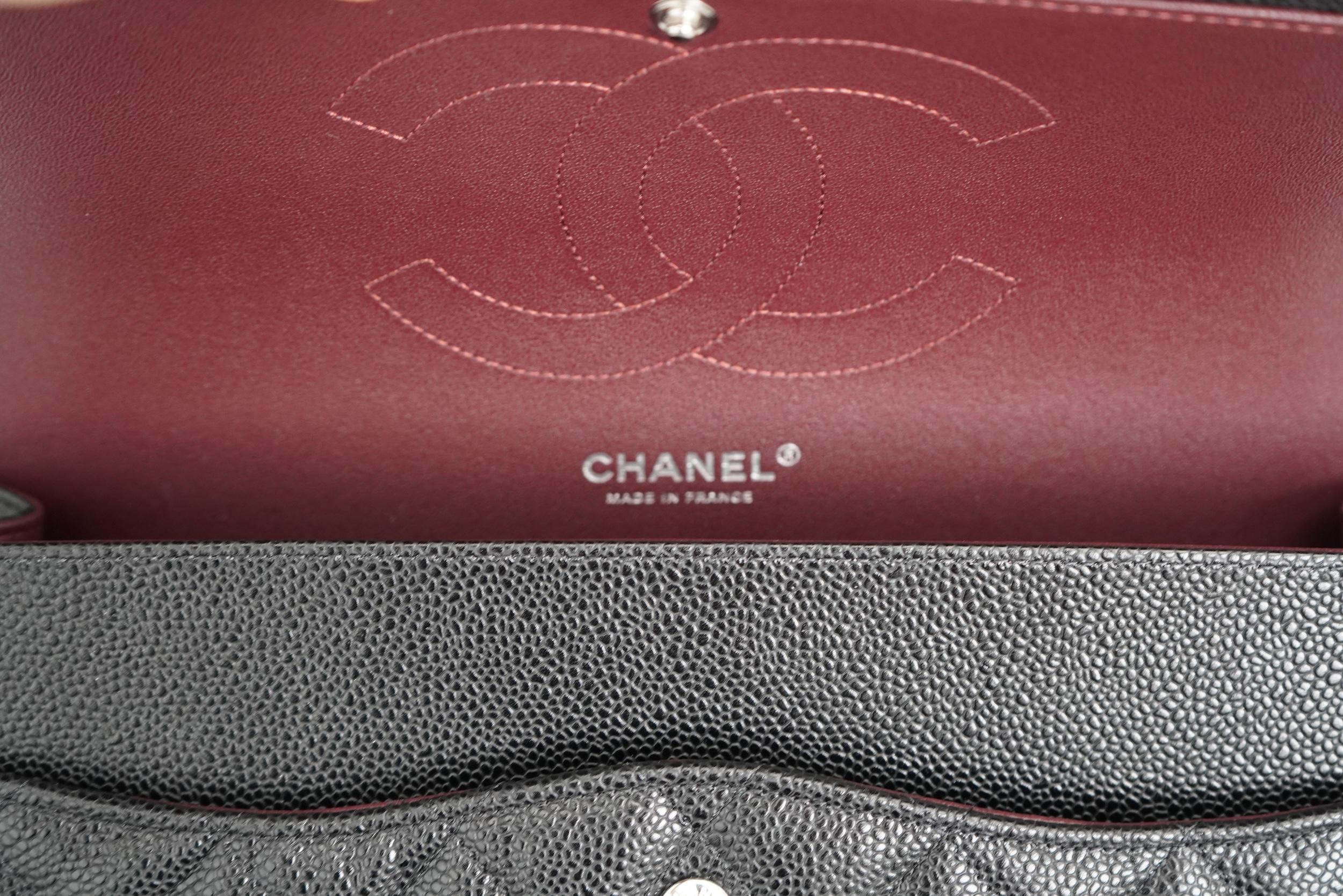 Chanel Jumbo Caviar Leather Black Classic Flap Bag For Sale 7