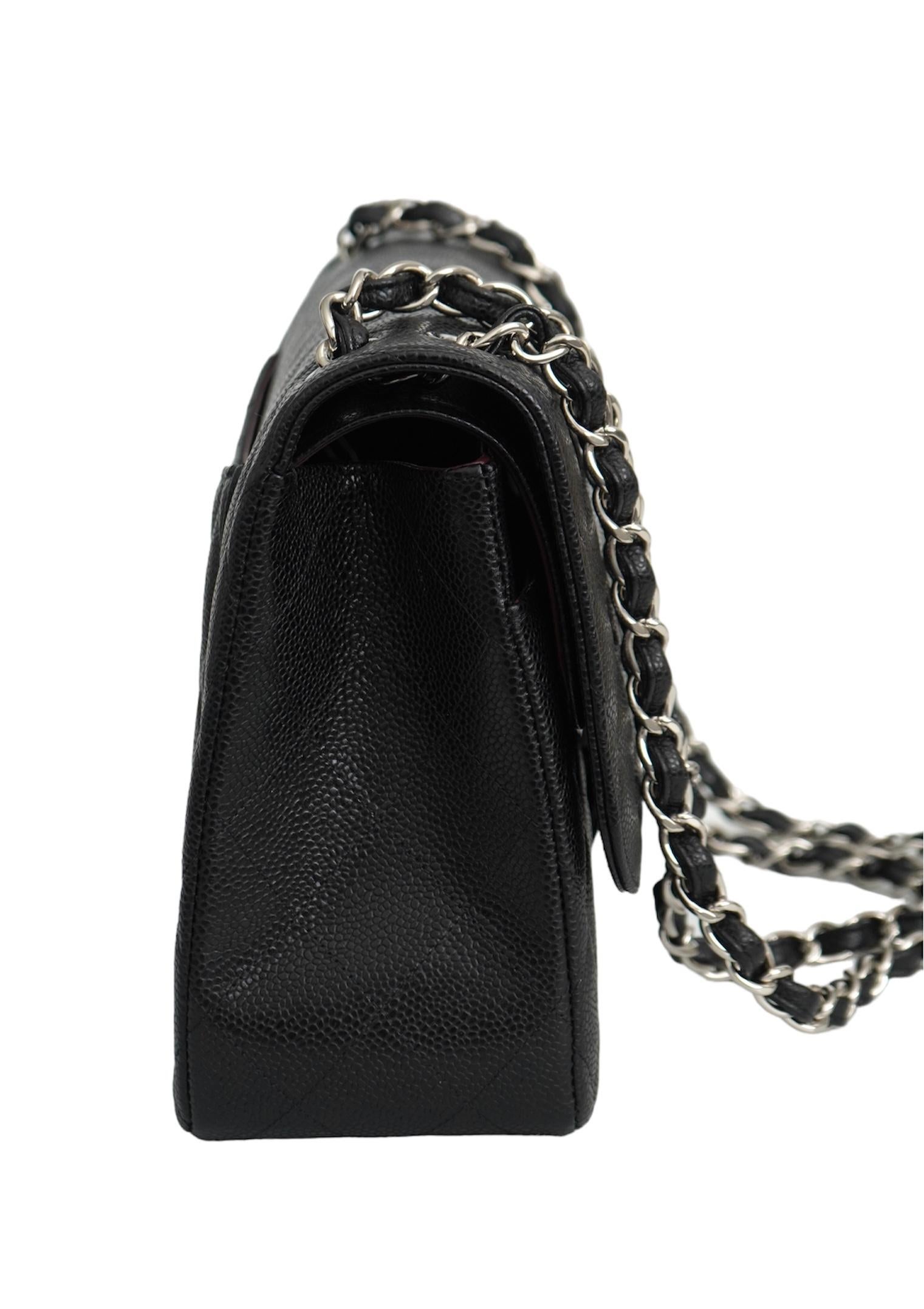 Chanel Jumbo Caviar Leather Black Classic Flap Bag In New Condition For Sale In Beverly Hills, CA