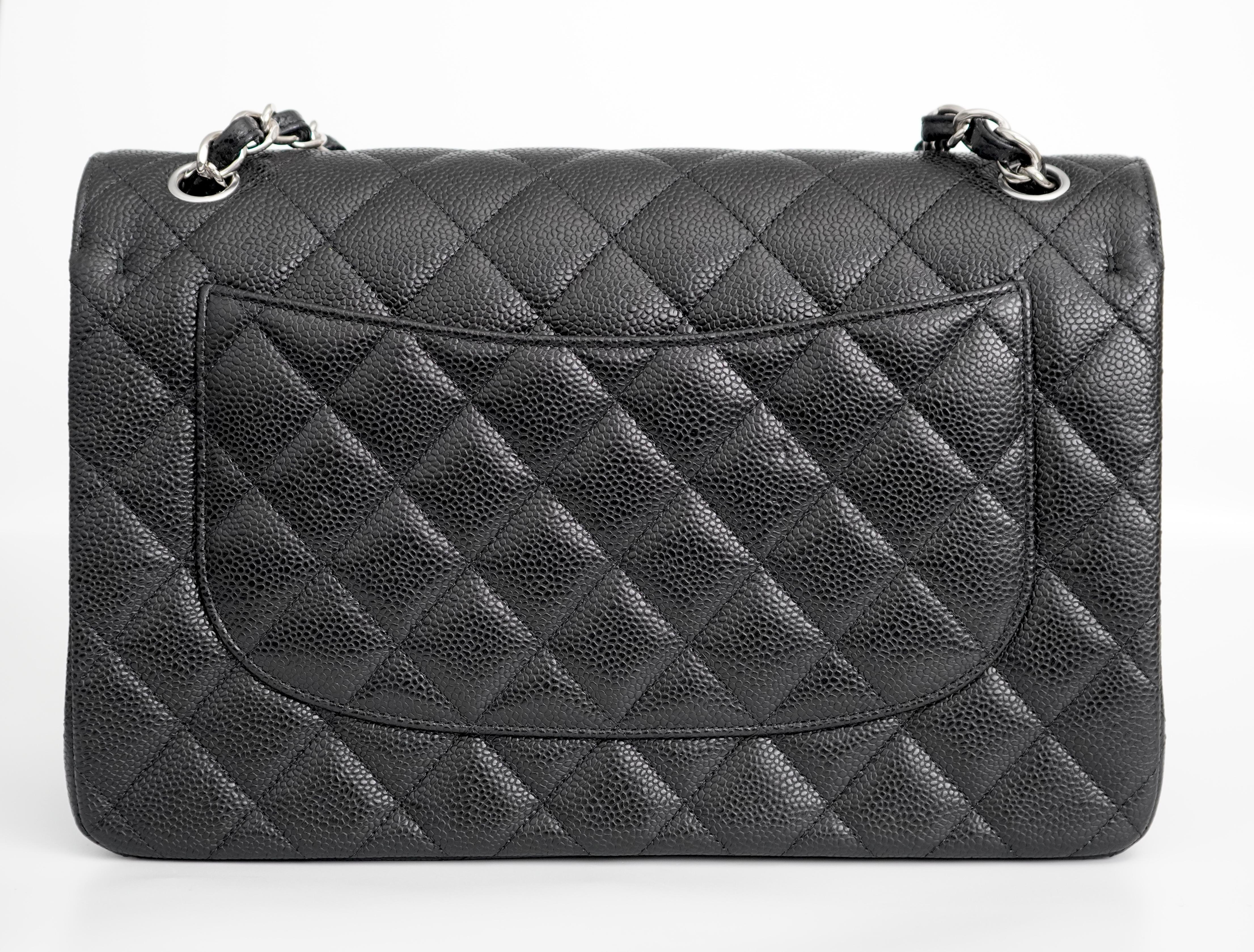 Women's Chanel Jumbo Caviar Leather Black Classic Flap Bag For Sale