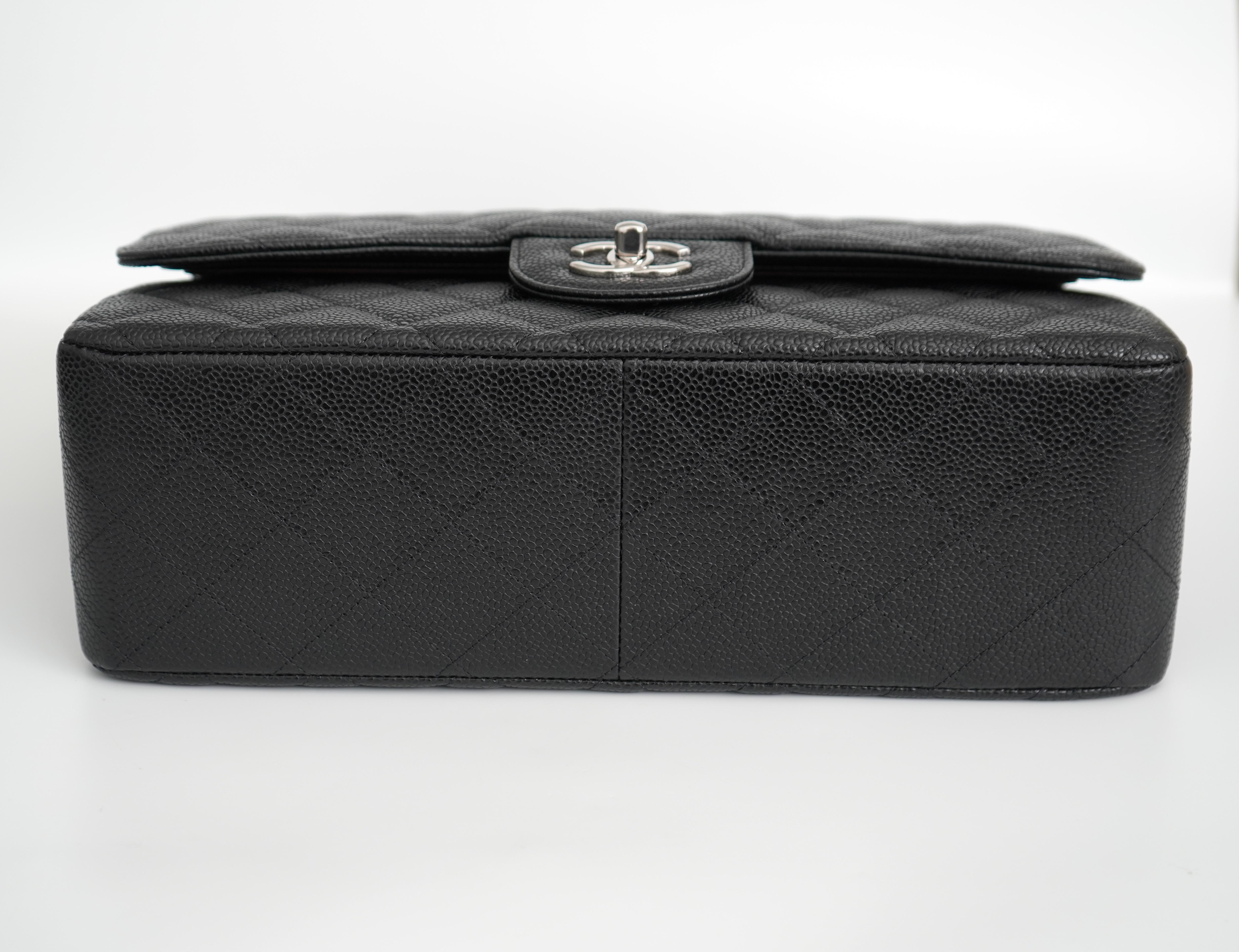 Chanel Jumbo Caviar Leather Black Classic Flap Bag For Sale 1