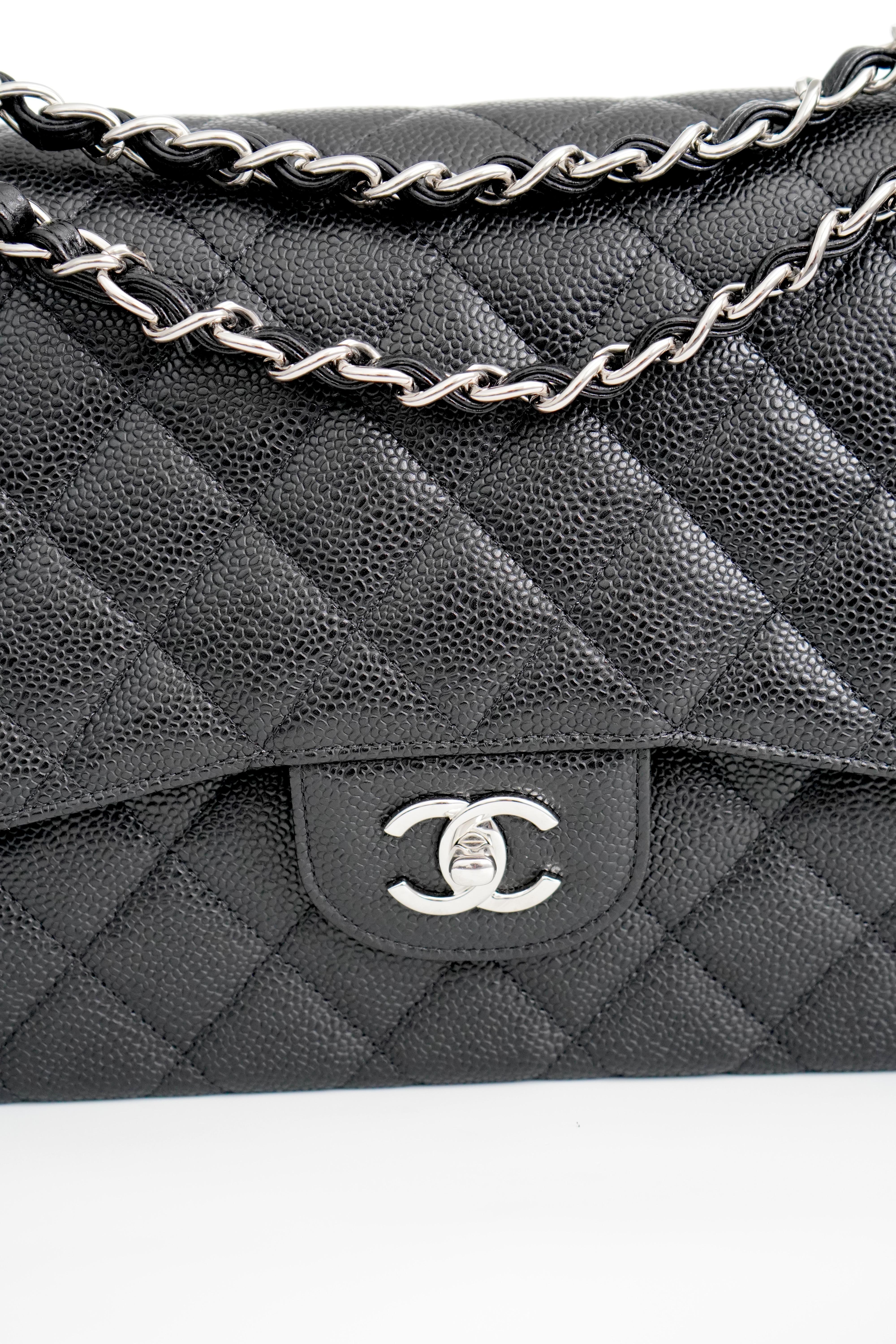 Chanel Jumbo Caviar Leather Black Classic Flap Bag For Sale 3