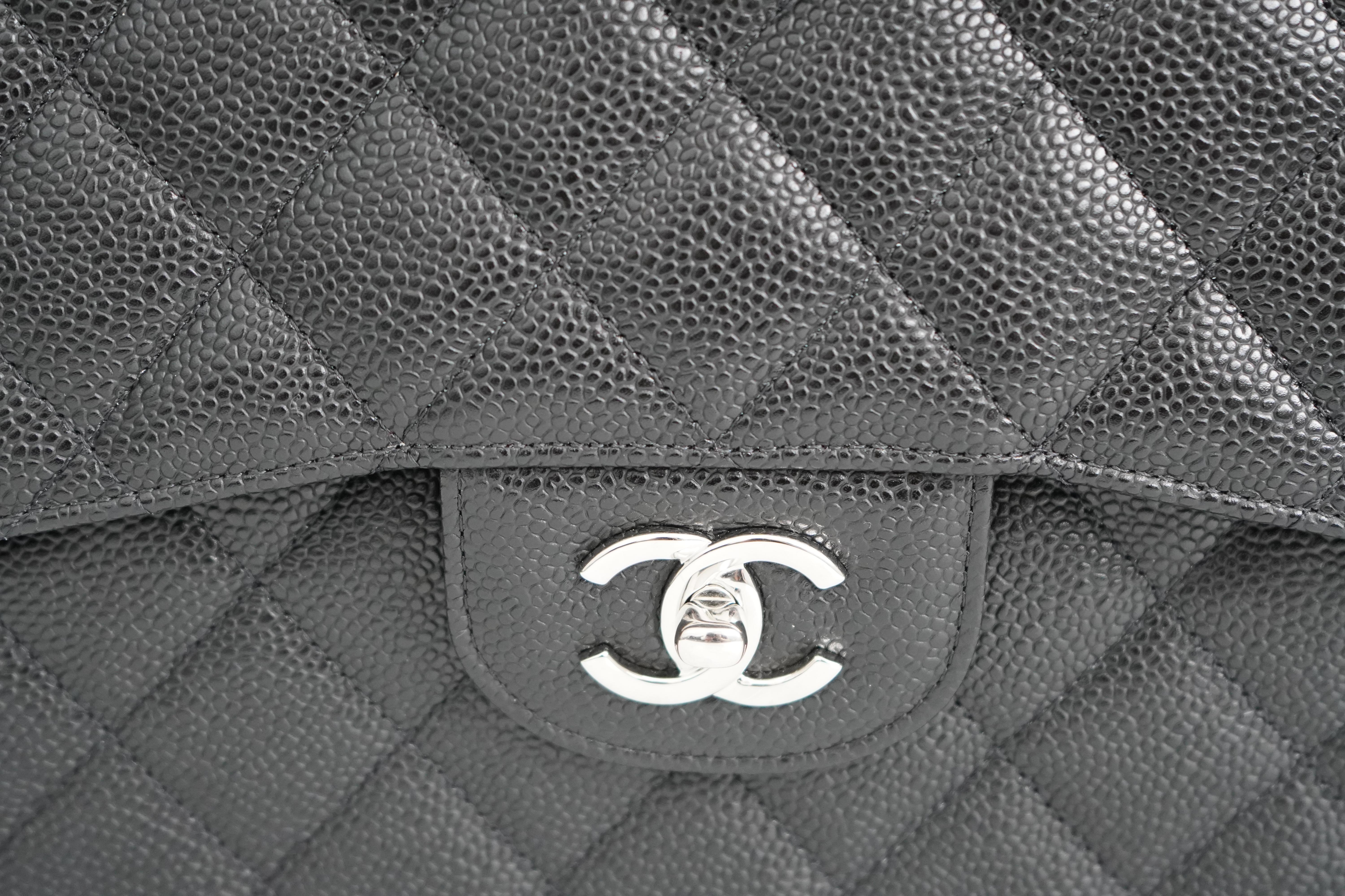 Chanel Jumbo Caviar Leather Black Classic Flap Bag For Sale 4