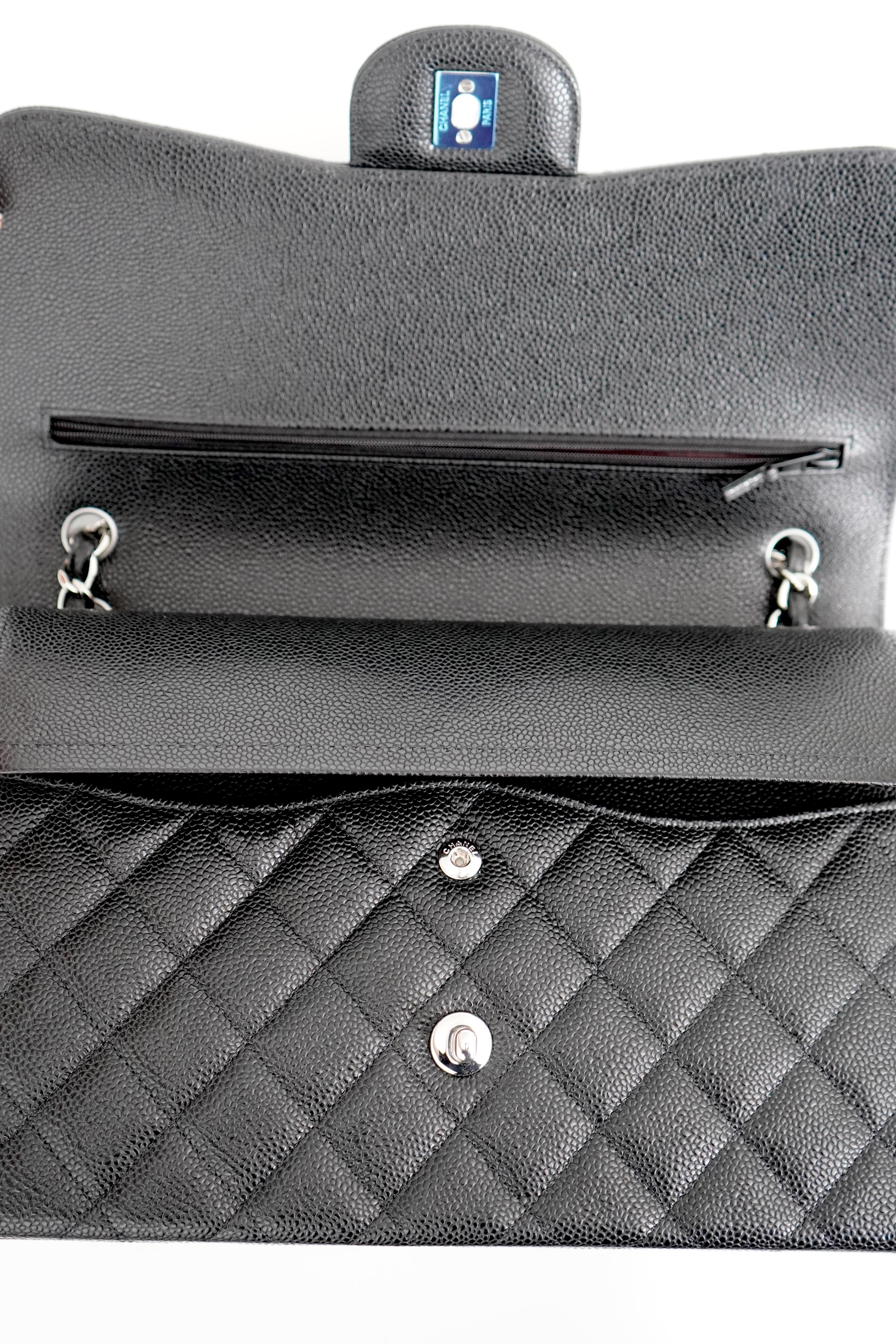 Chanel Jumbo Caviar Leather Black Classic Flap Bag For Sale 5