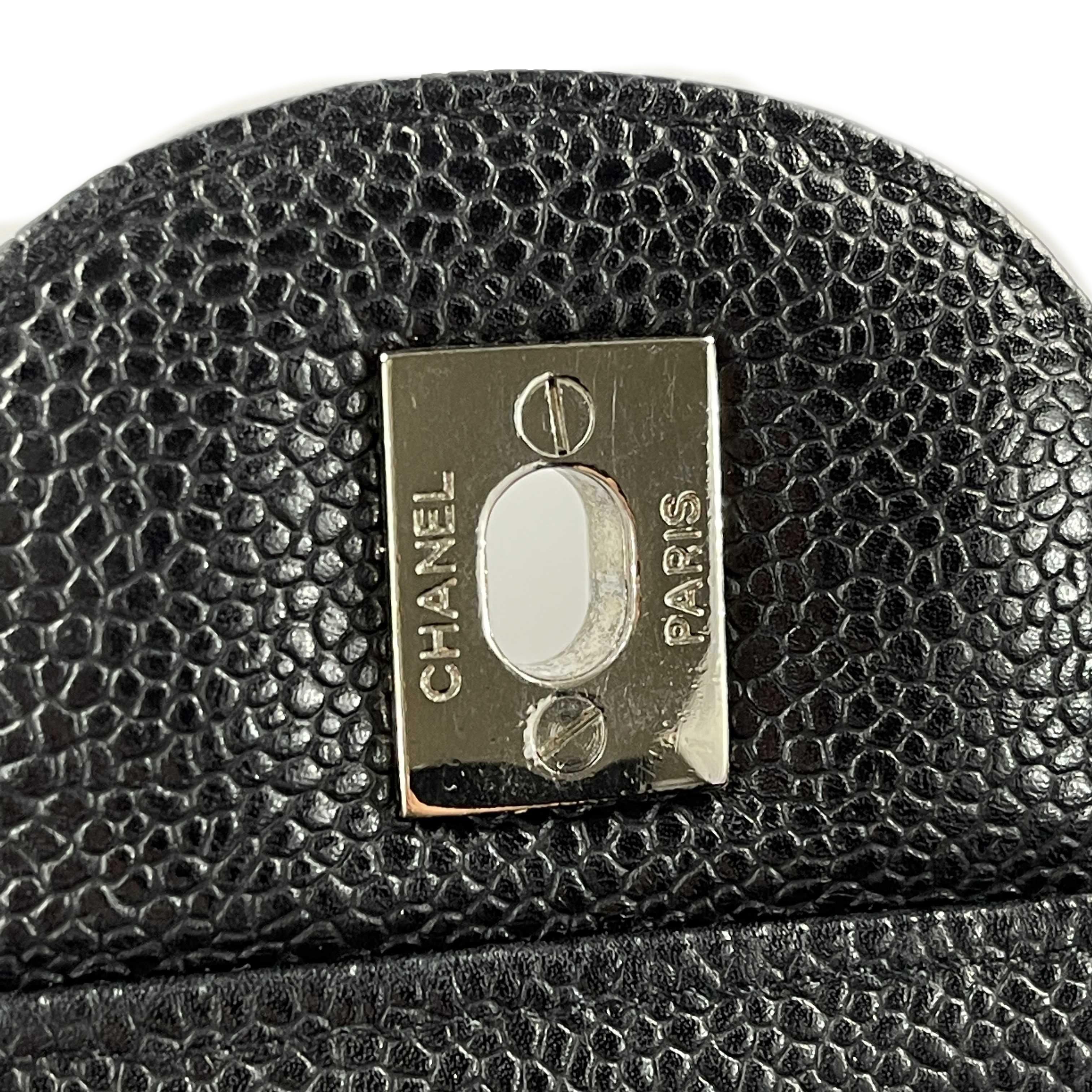Women's CHANEL - Jumbo Caviar Leather CC Classic Flap - Black / Silver Shoulder Bag