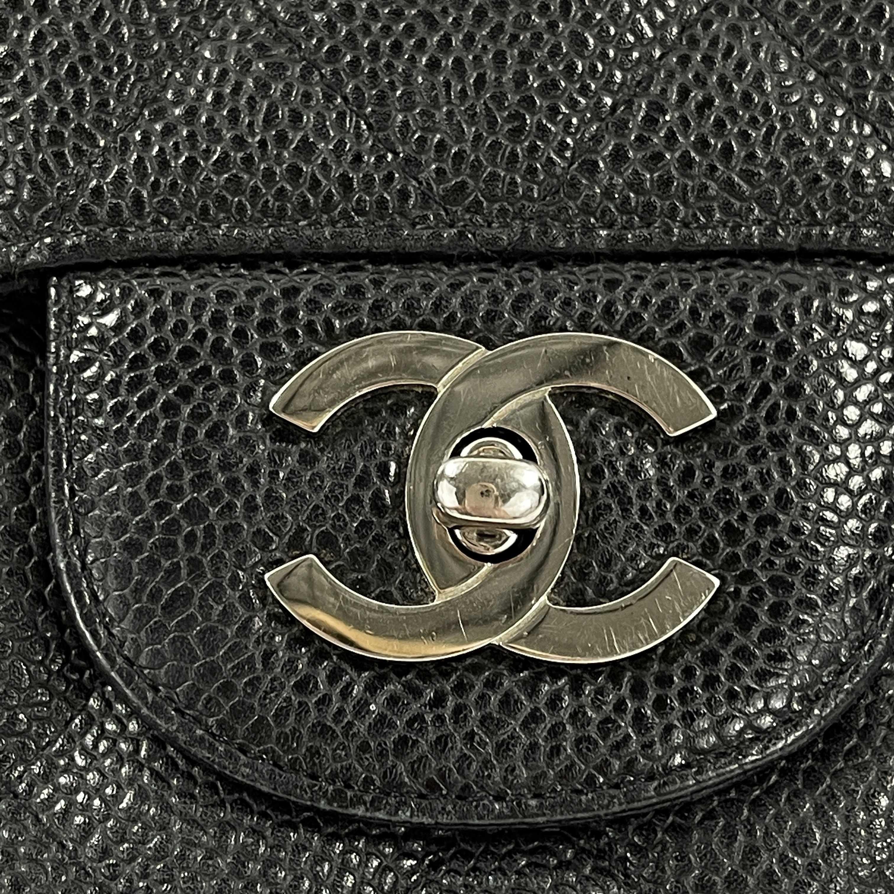 CHANEL - Jumbo Caviar Leather CC Classic Flap - Black / Silver Shoulder Bag 5